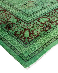 Contemporary Fine Vibrance Hand Knotted Wool Green Area Rug