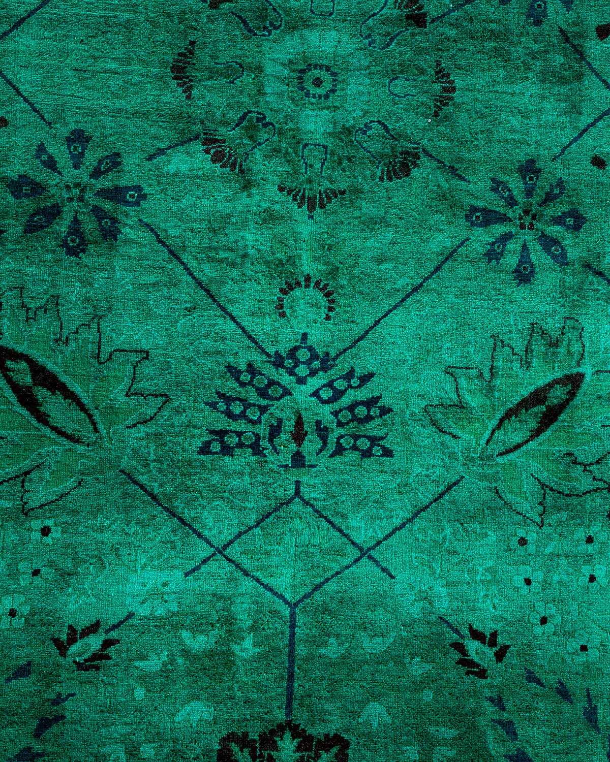 Pakistanais Contemporary Fine Vibrance Hand Knotted Wool Green Area Rug (Tapis de sol en laine verte nouée à la main) en vente