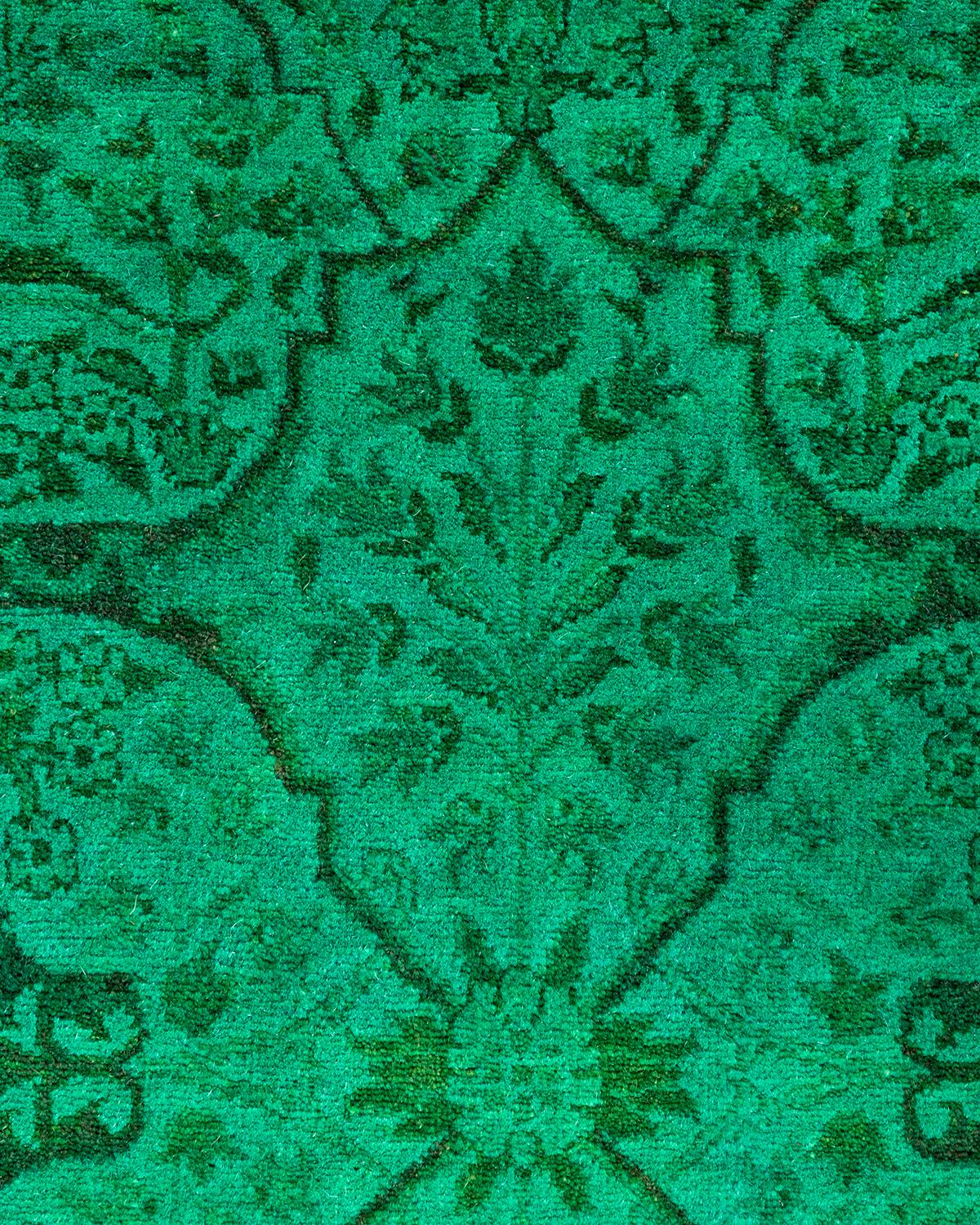 Pakistani Contemporary Fine Vibrance Hand Knotted Wool Green Area Rug