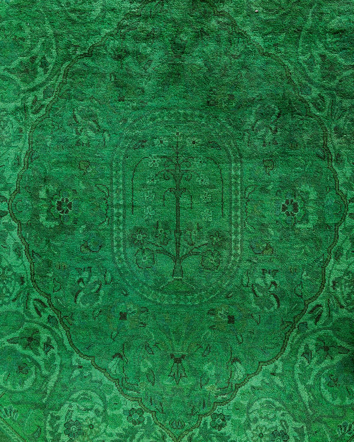Pakistani Contemporary Fine Vibrance Hand Knotted Wool Green Area Rug For Sale