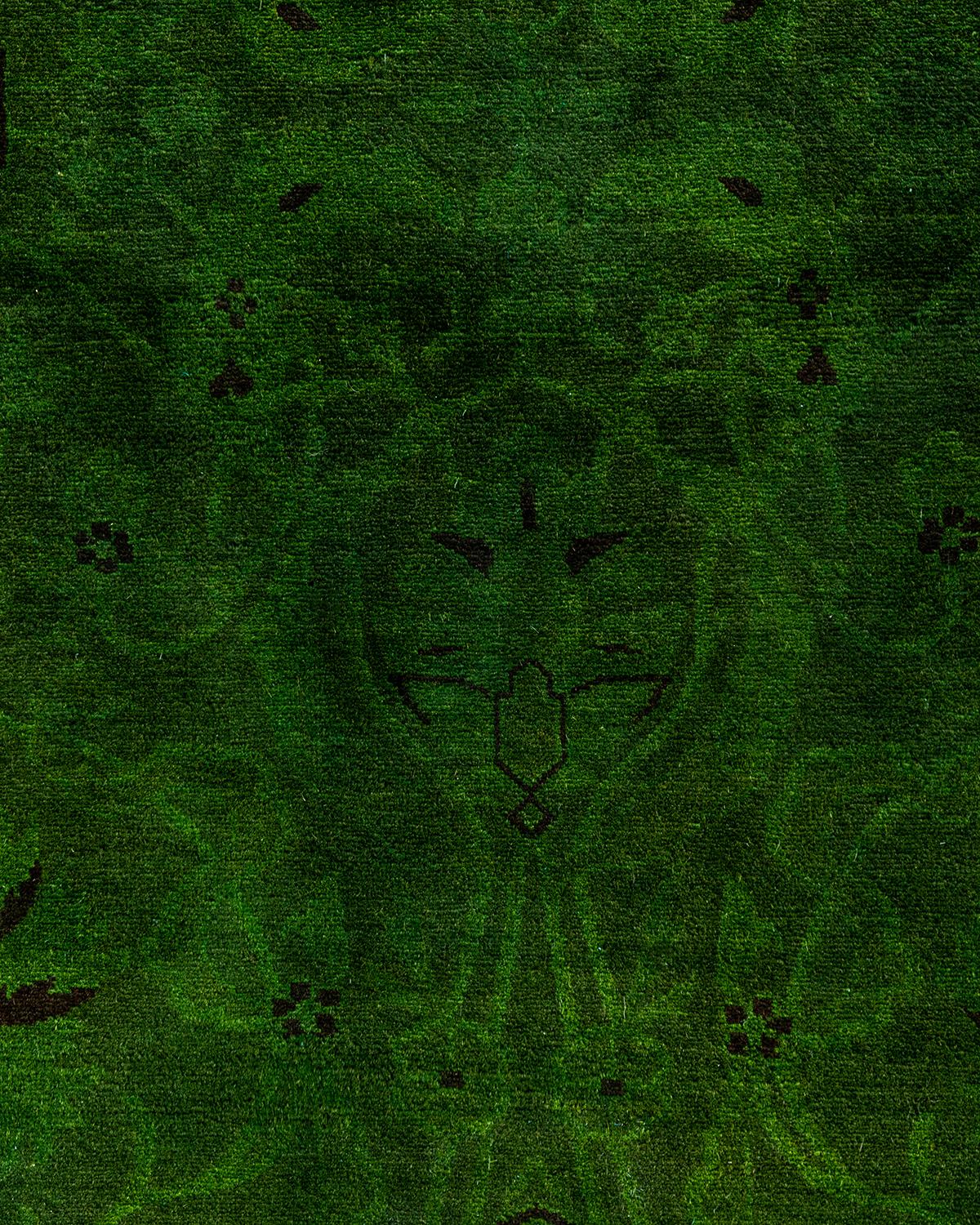 Pakistanais Contemporary Fine Vibrance Hand Knotted Wool Green Area Rug (Tapis de sol en laine verte nouée à la main) en vente