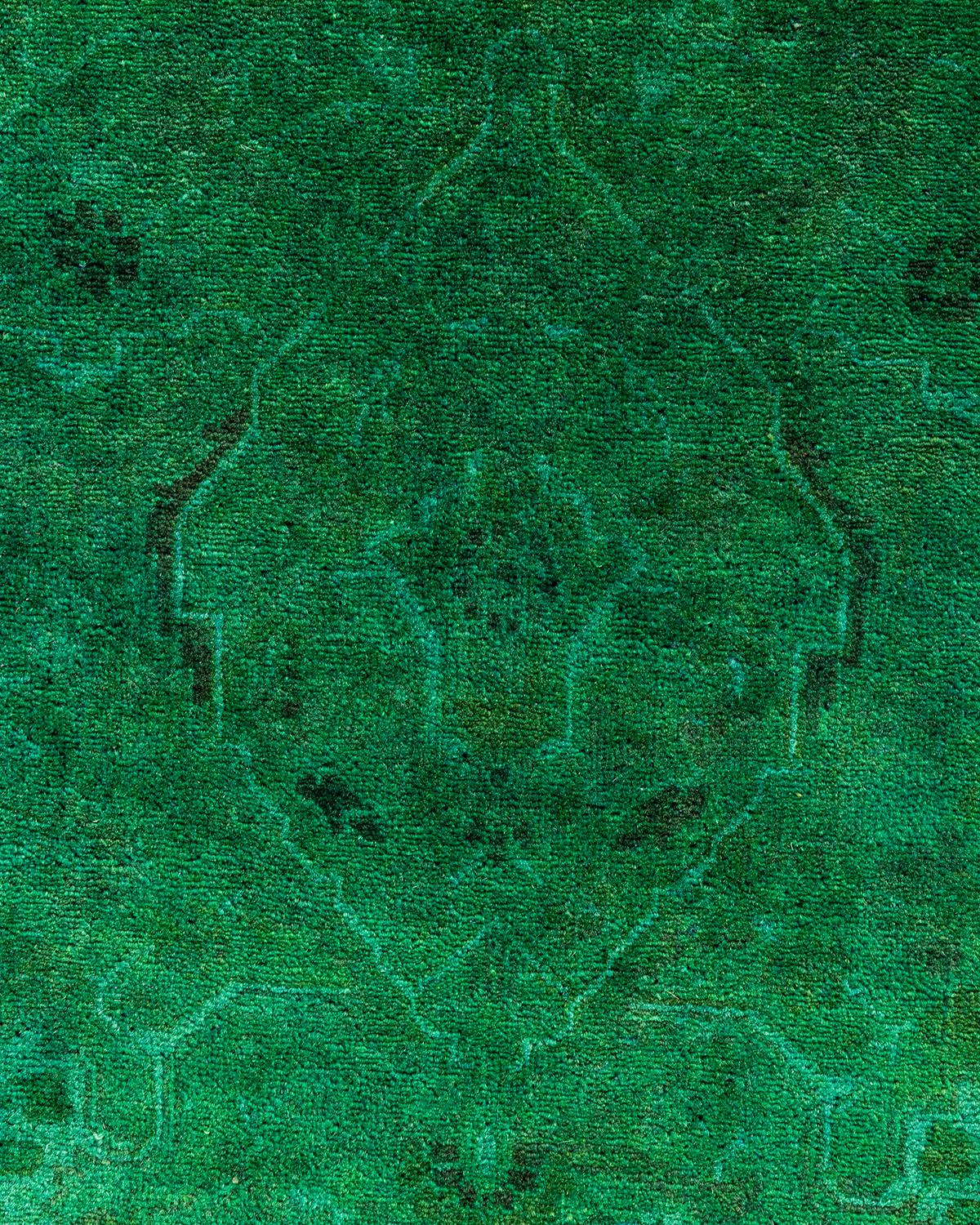 Pakistani Contemporary Fine Vibrance Hand Knotted Wool Green Area Rug For Sale