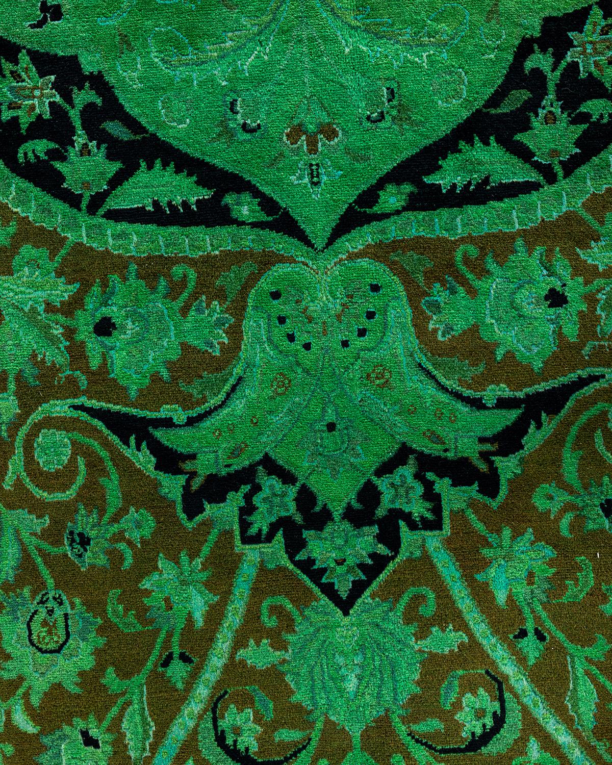 Pakistanais Contemporary Fine Vibrance Hand Knotted Wool Green Area Rug (Tapis de sol en laine verte nouée à la main) en vente