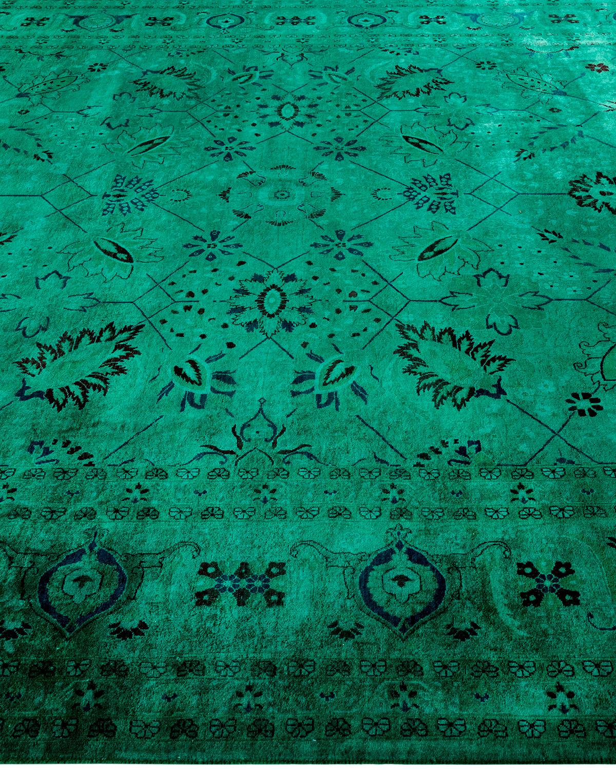 Contemporary Fine Vibrance Hand Knotted Wool Green Area Rug (Tapis de sol en laine verte nouée à la main) Neuf - En vente à Norwalk, CT
