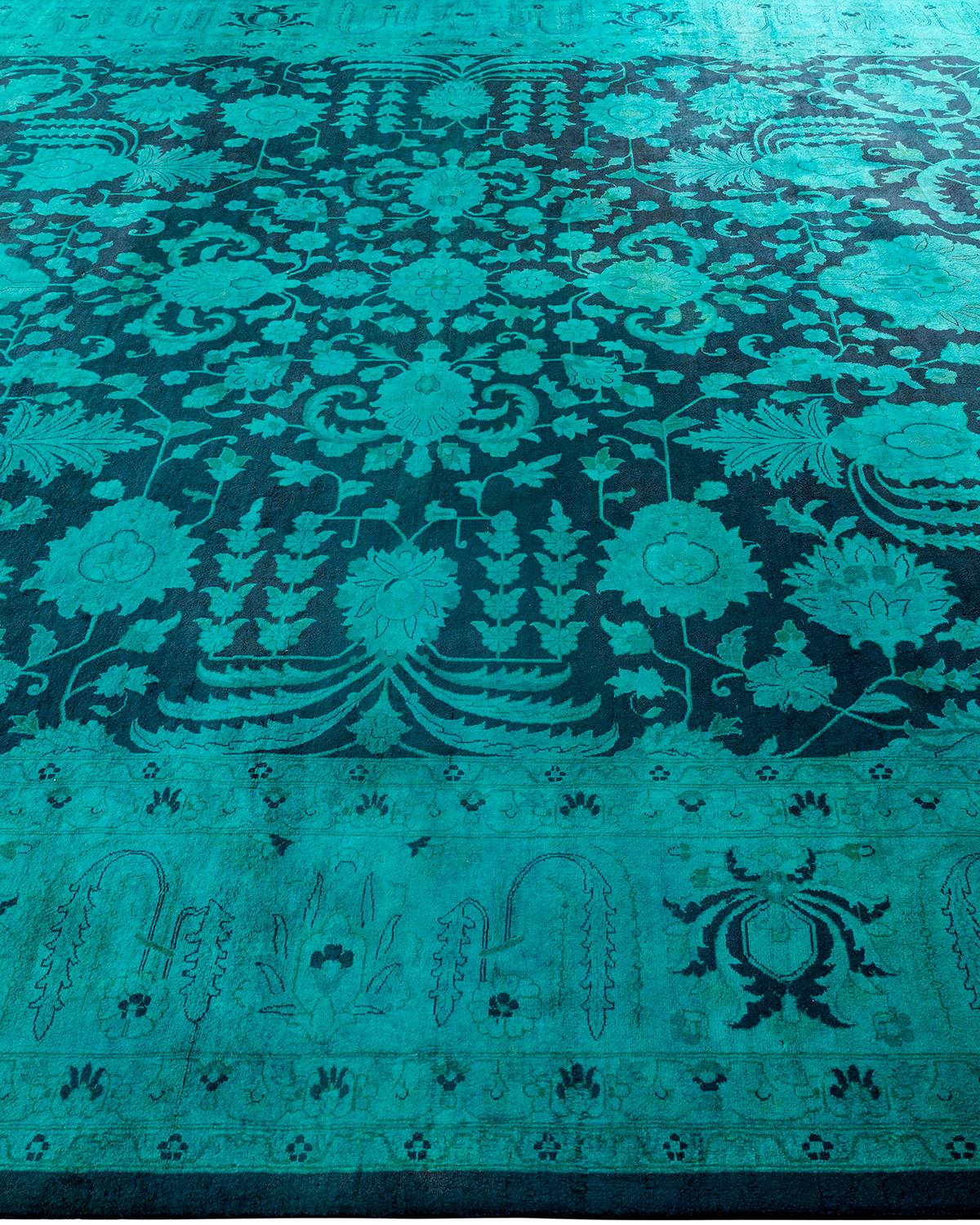 Alfombra contemporánea de lana anudada a mano de color verde vibrante en Nuevo estado para la venta en Norwalk, CT