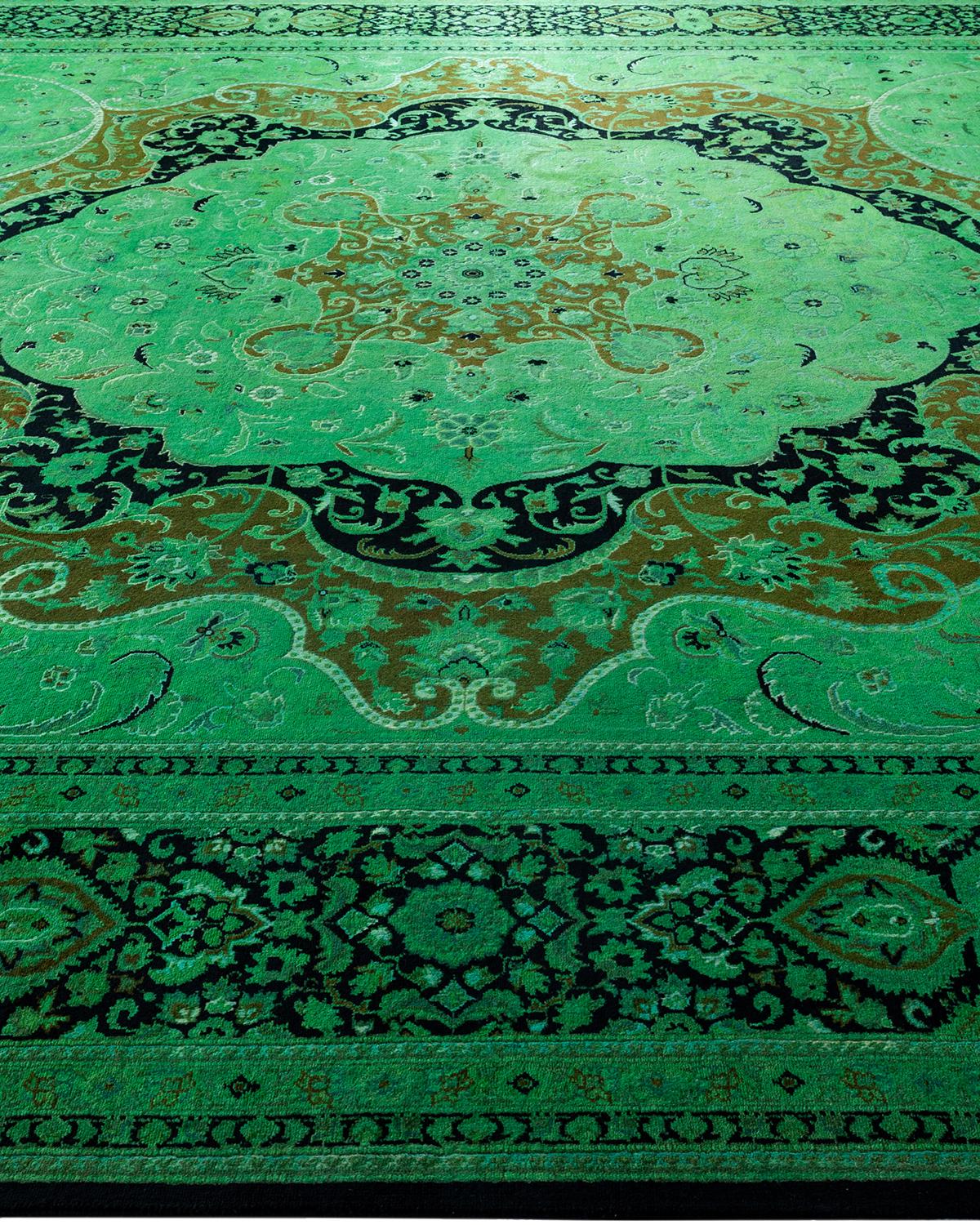 Contemporary Fine Vibrance Hand Knotted Wool Green Area Rug (Tapis de sol en laine verte nouée à la main) Neuf - En vente à Norwalk, CT