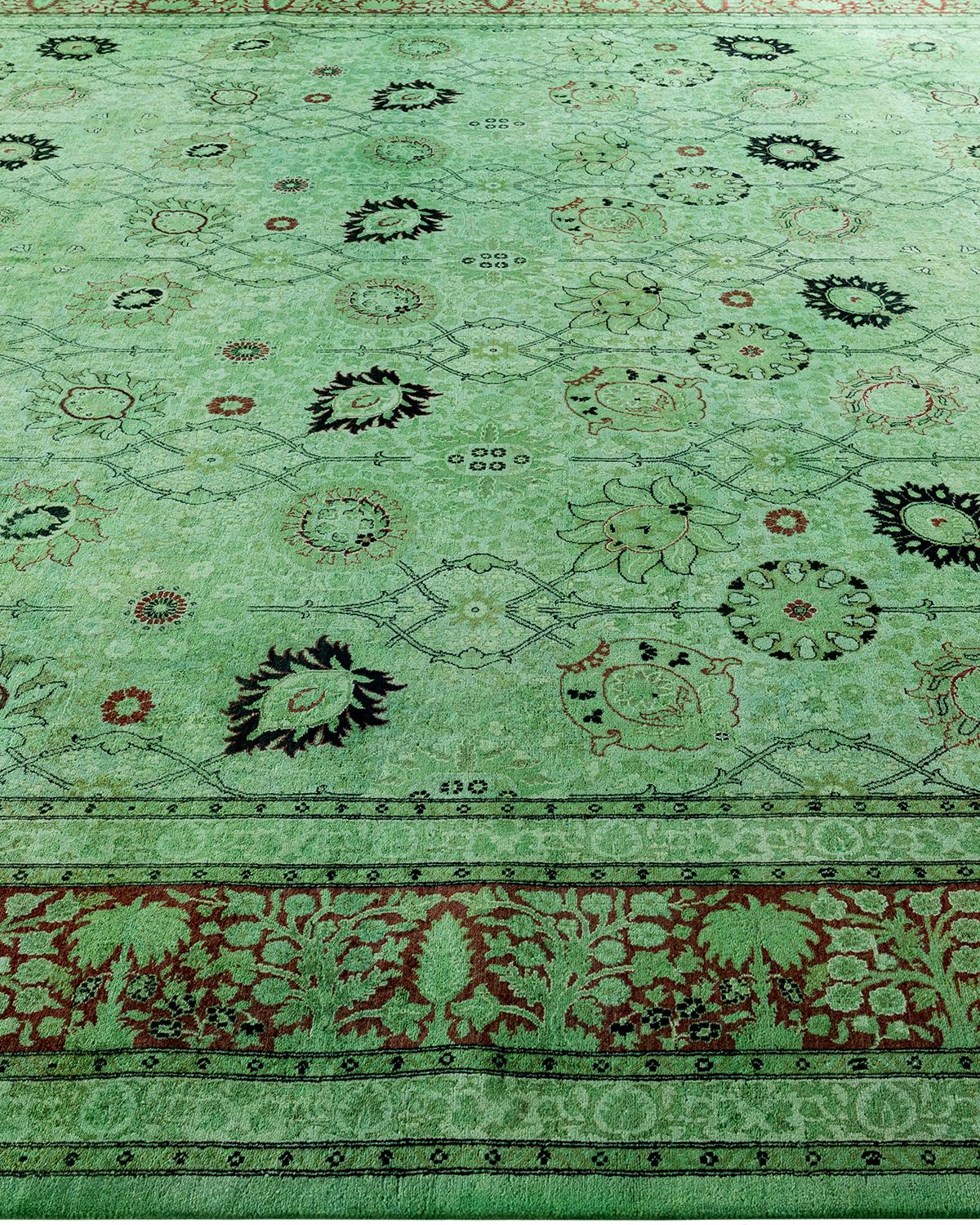 Contemporary Fine Vibrance Hand Knotted Wool Green Area Rug For Sale at ...