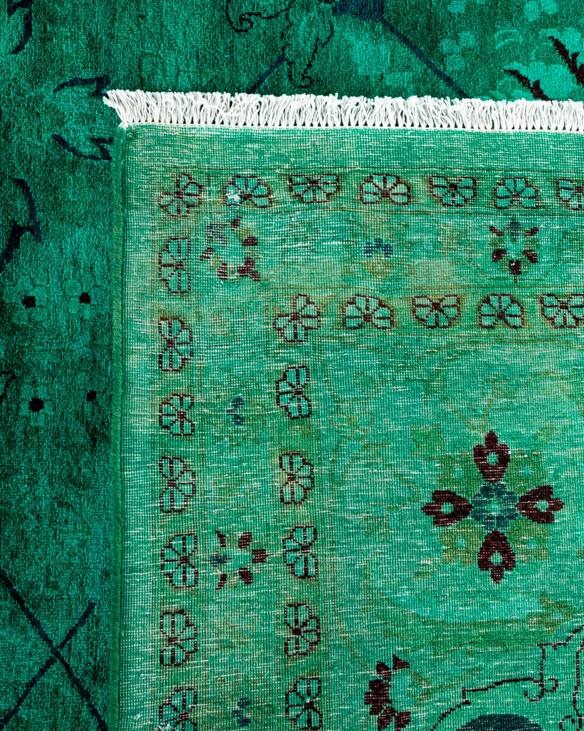 XXIe siècle et contemporain Contemporary Fine Vibrance Hand Knotted Wool Green Area Rug (Tapis de sol en laine verte nouée à la main) en vente