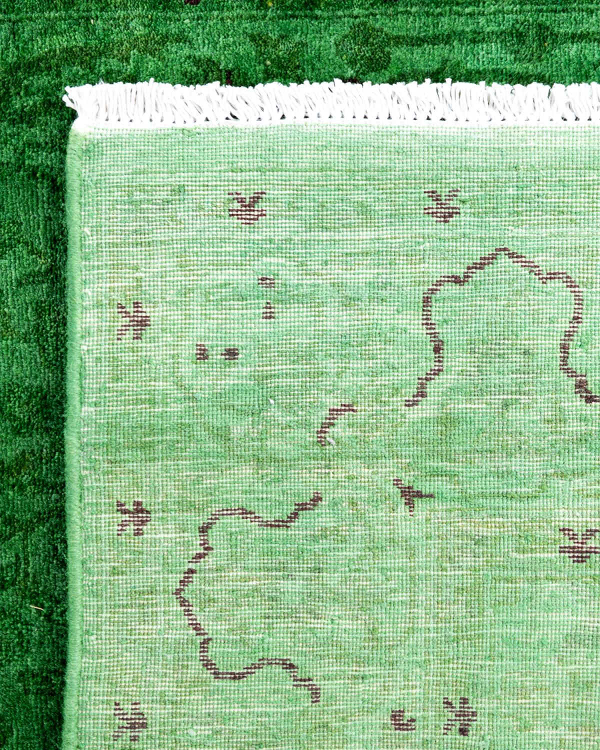 Contemporary Fine Vibrance Hand Knotted Wool Green Area Rug For Sale 1