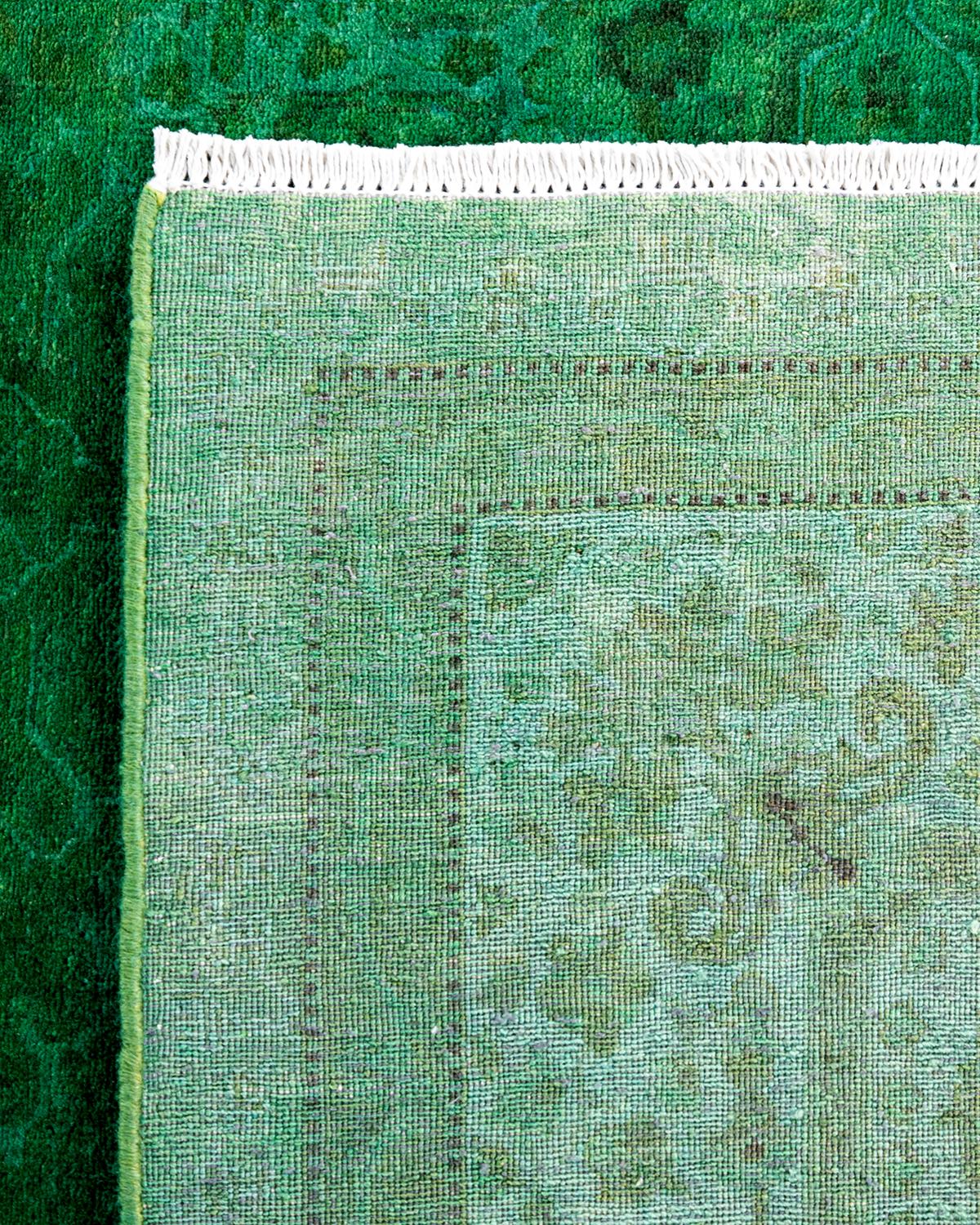 Contemporary Fine Vibrance Hand Knotted Wool Green Area Rug For Sale 1