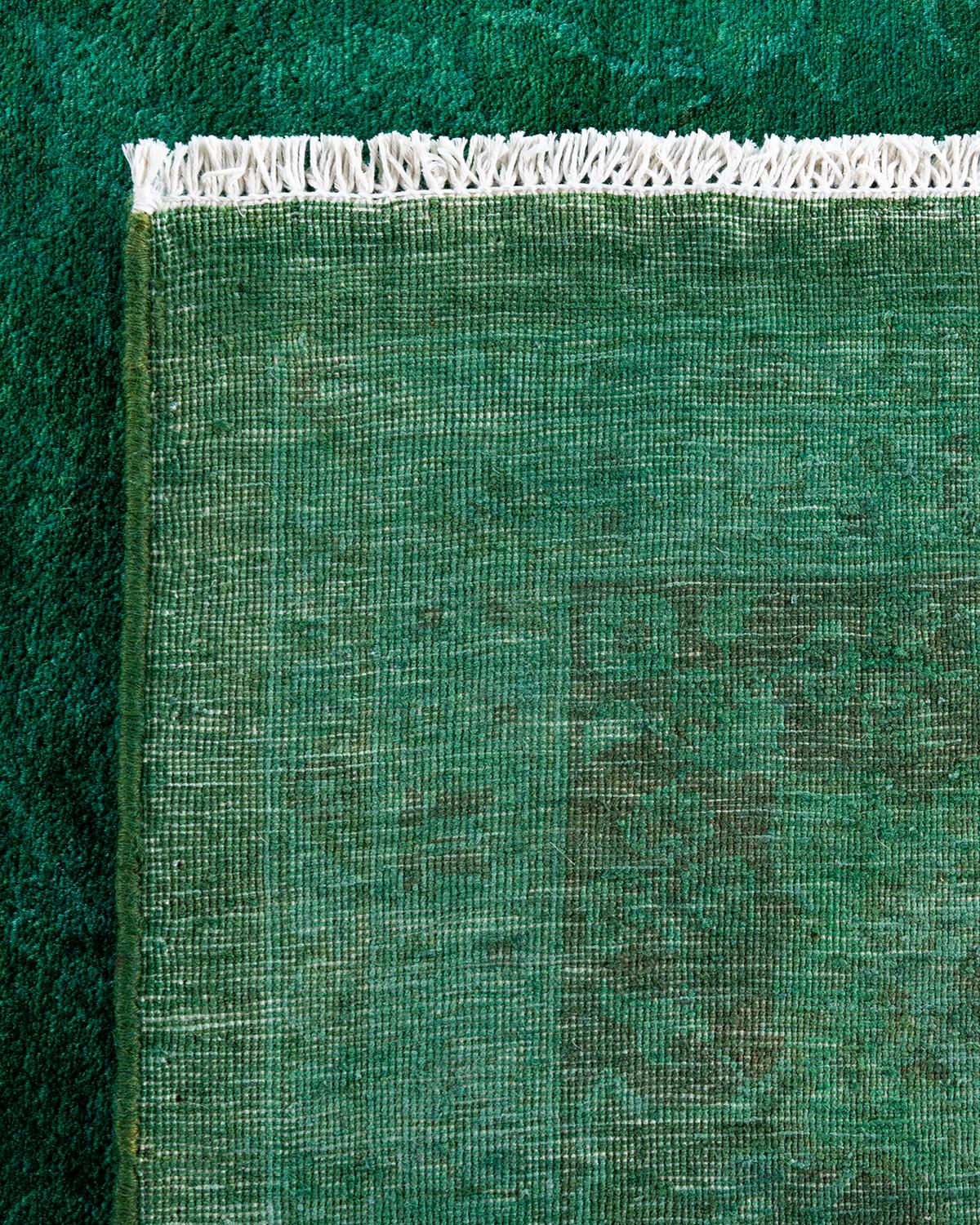 Contemporary Fine Vibrance Hand Knotted Wool Green Area Rug For Sale 1