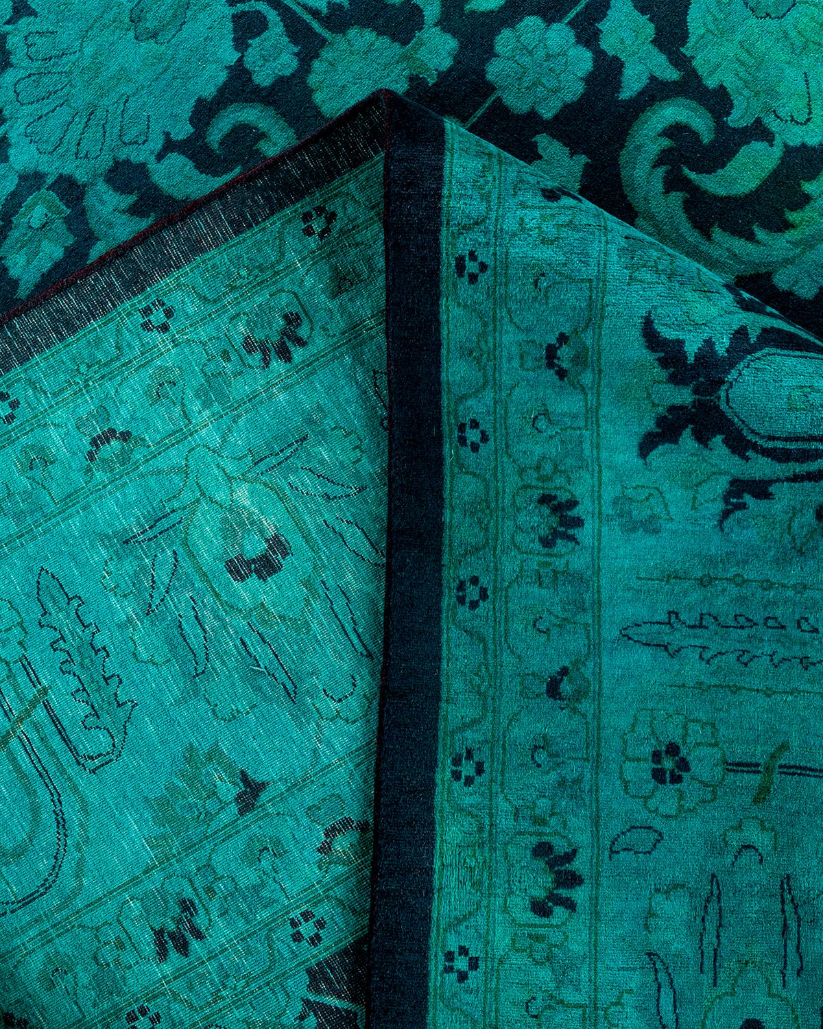 Alfombra contemporánea de lana anudada a mano de color verde vibrante Lana en venta