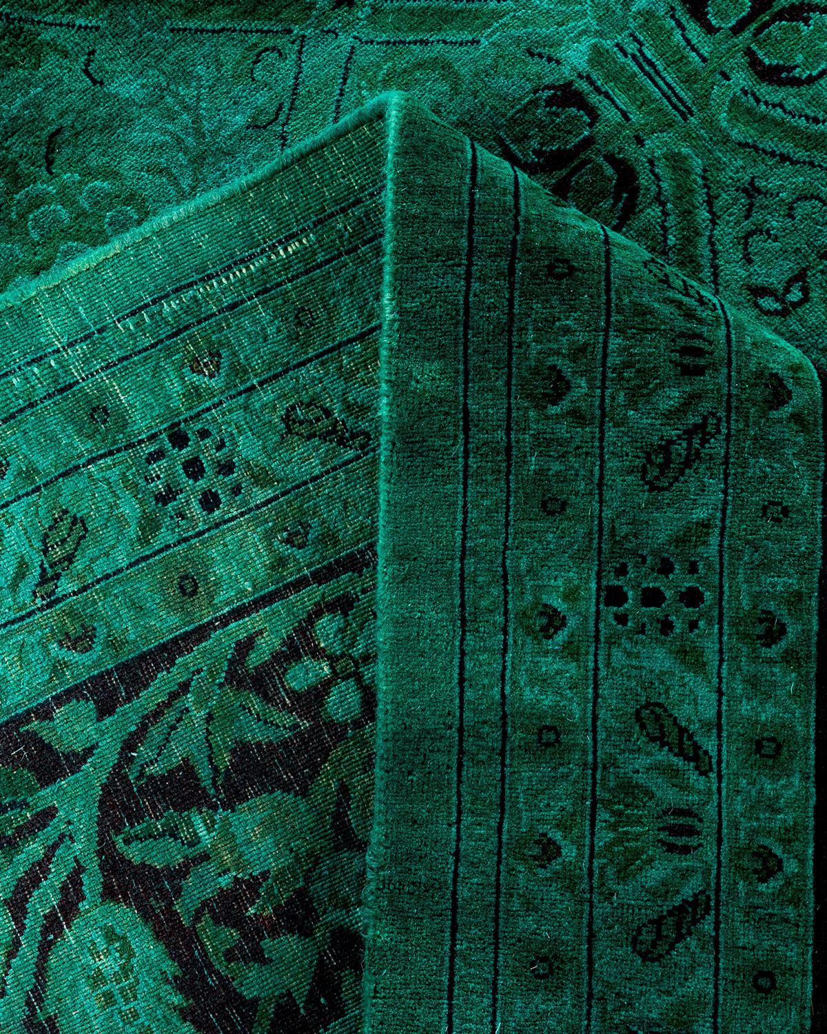 Contemporary Fine Vibrance Hand Knotted Wool Green Area Rug For Sale 2