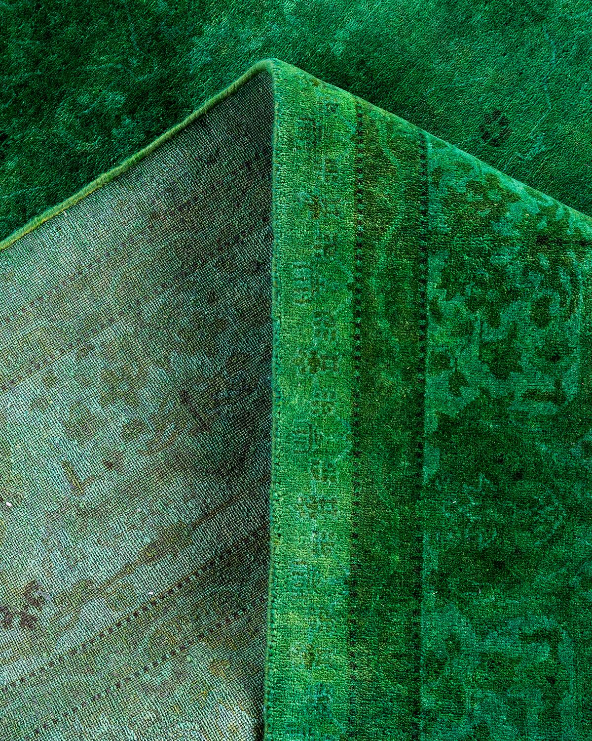 Contemporary Fine Vibrance Hand Knotted Wool Green Area Rug For Sale 2