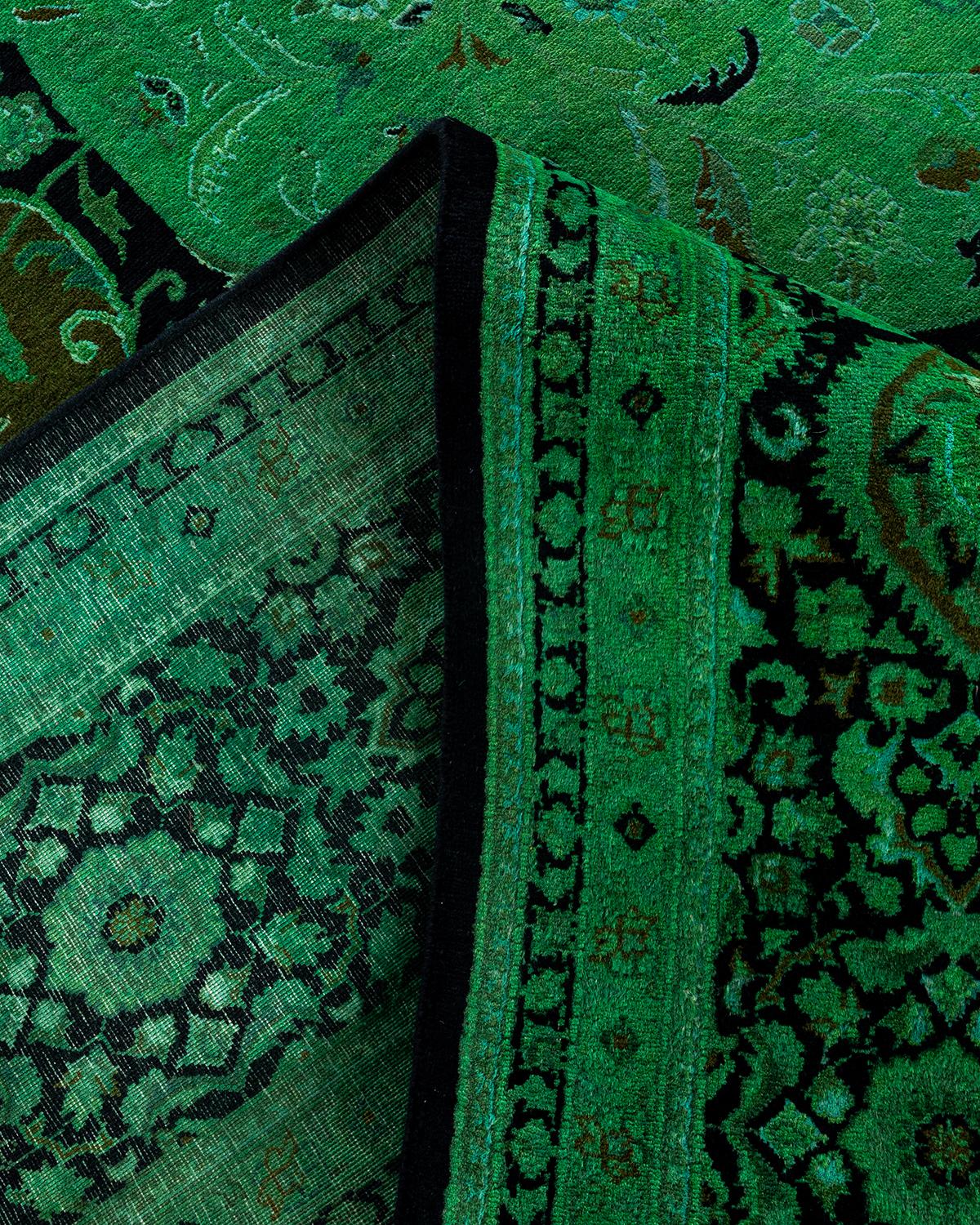 Laine Contemporary Fine Vibrance Hand Knotted Wool Green Area Rug (Tapis de sol en laine verte nouée à la main) en vente