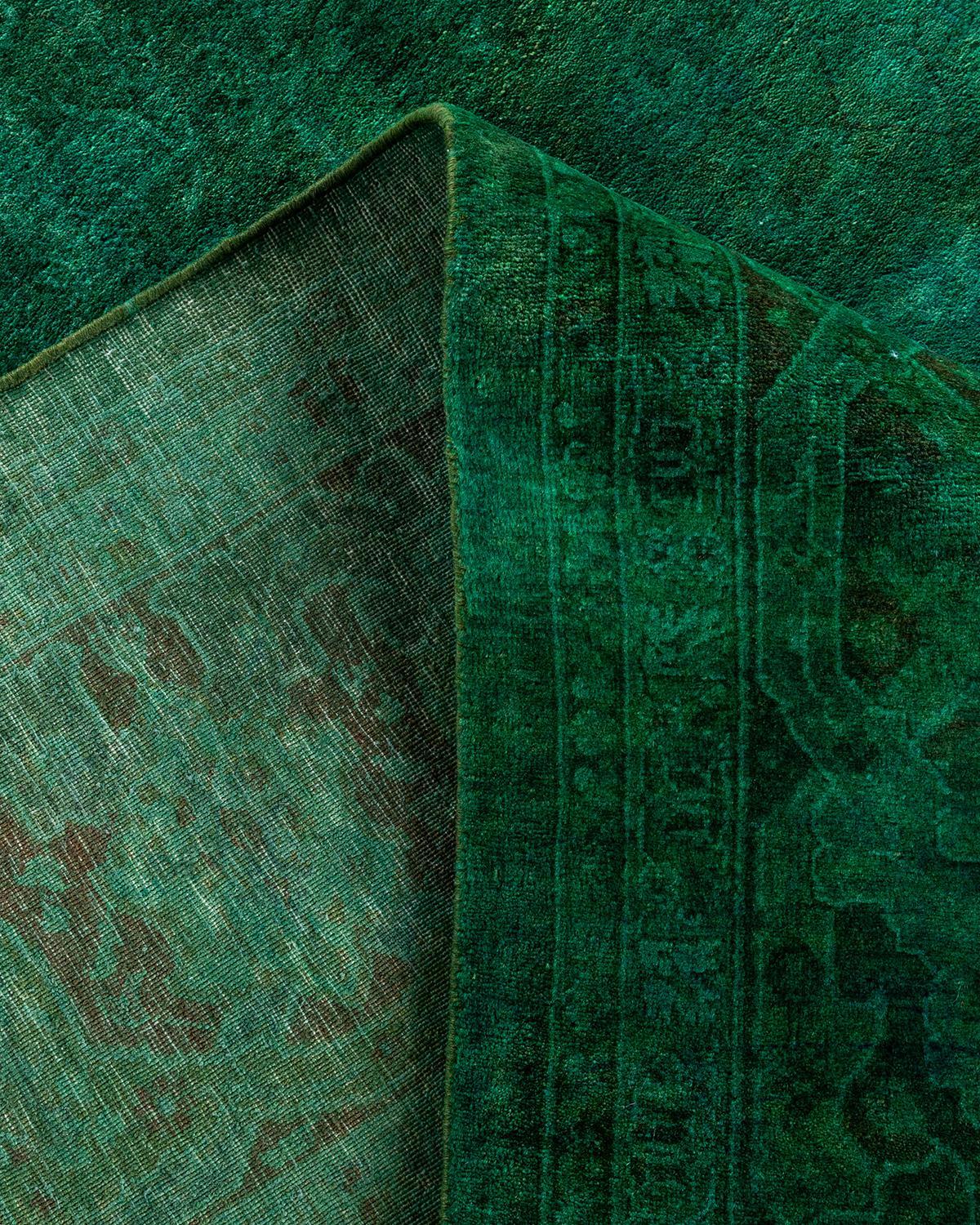 Contemporary Fine Vibrance Hand Knotted Wool Green Area Rug For Sale 2