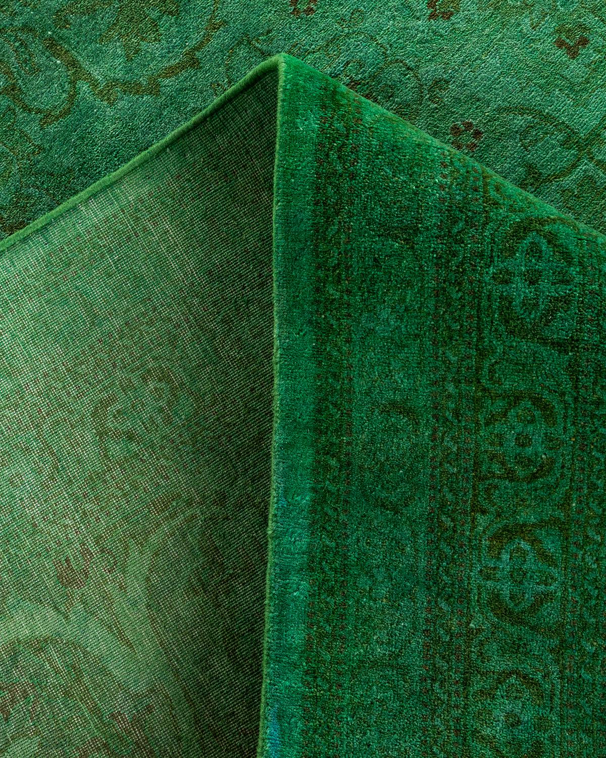 Laine Contemporary Fine Vibrance Hand Knotted Wool Green Area Rug (Tapis de sol en laine verte nouée à la main) en vente