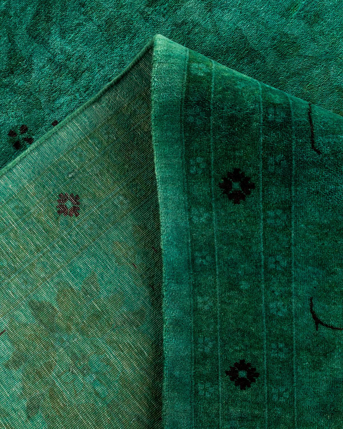 Alfombra contemporánea de lana anudada a mano de color verde vibrante Lana en venta