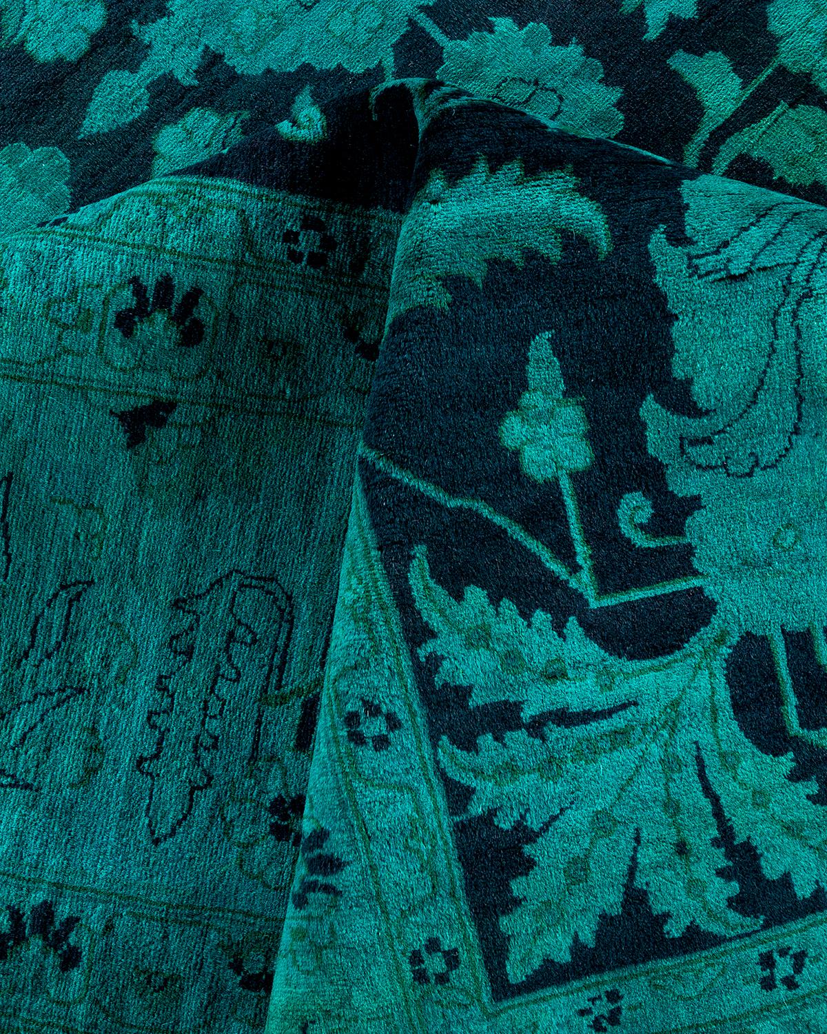 Alfombra contemporánea de lana anudada a mano de color verde vibrante en venta 1