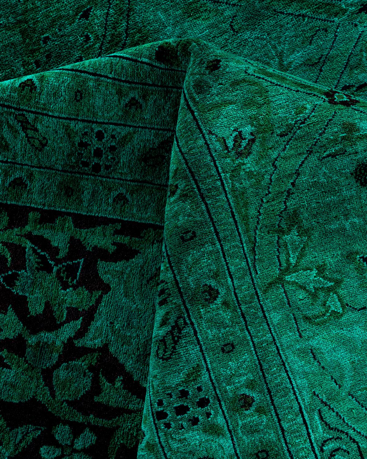 Contemporary Fine Vibrance Hand Knotted Wool Green Area Rug For Sale 3