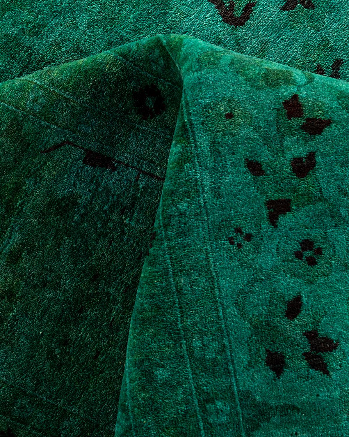 Alfombra contemporánea de lana anudada a mano de color verde vibrante en venta 1
