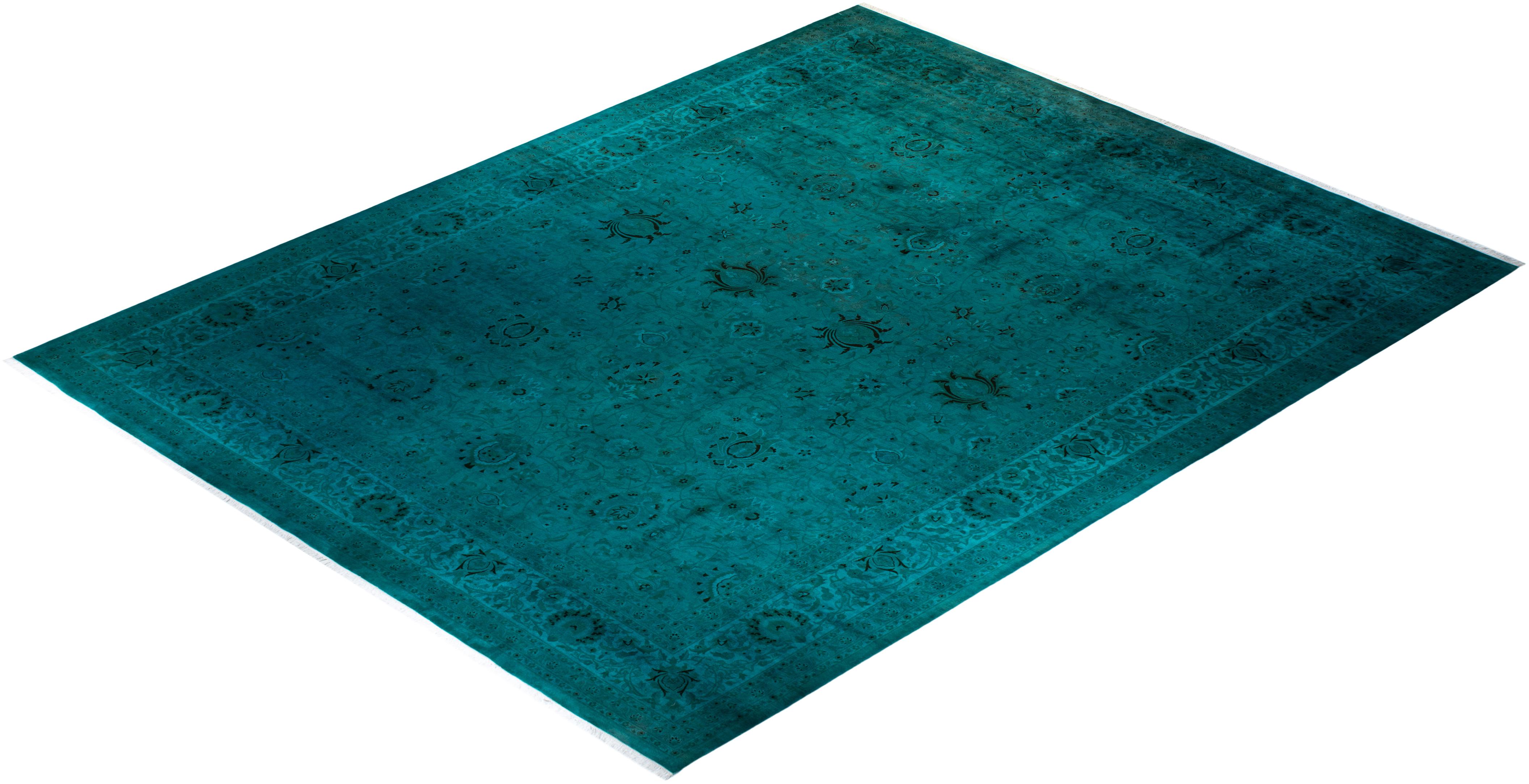 Contemporary Fine Vibrance Hand Knotted Wool Green Area Rug For Sale 4
