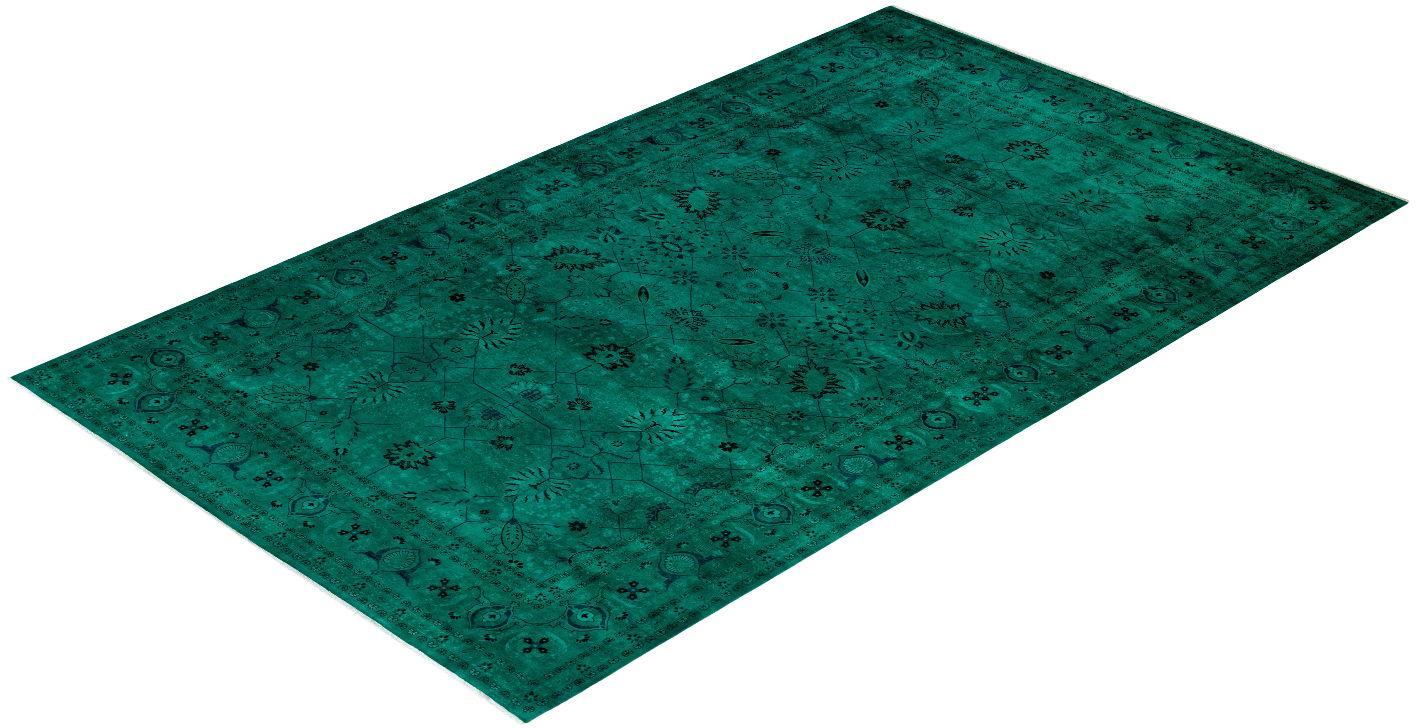 Contemporary Fine Vibrance Hand Knotted Wool Green Area Rug im Angebot 2