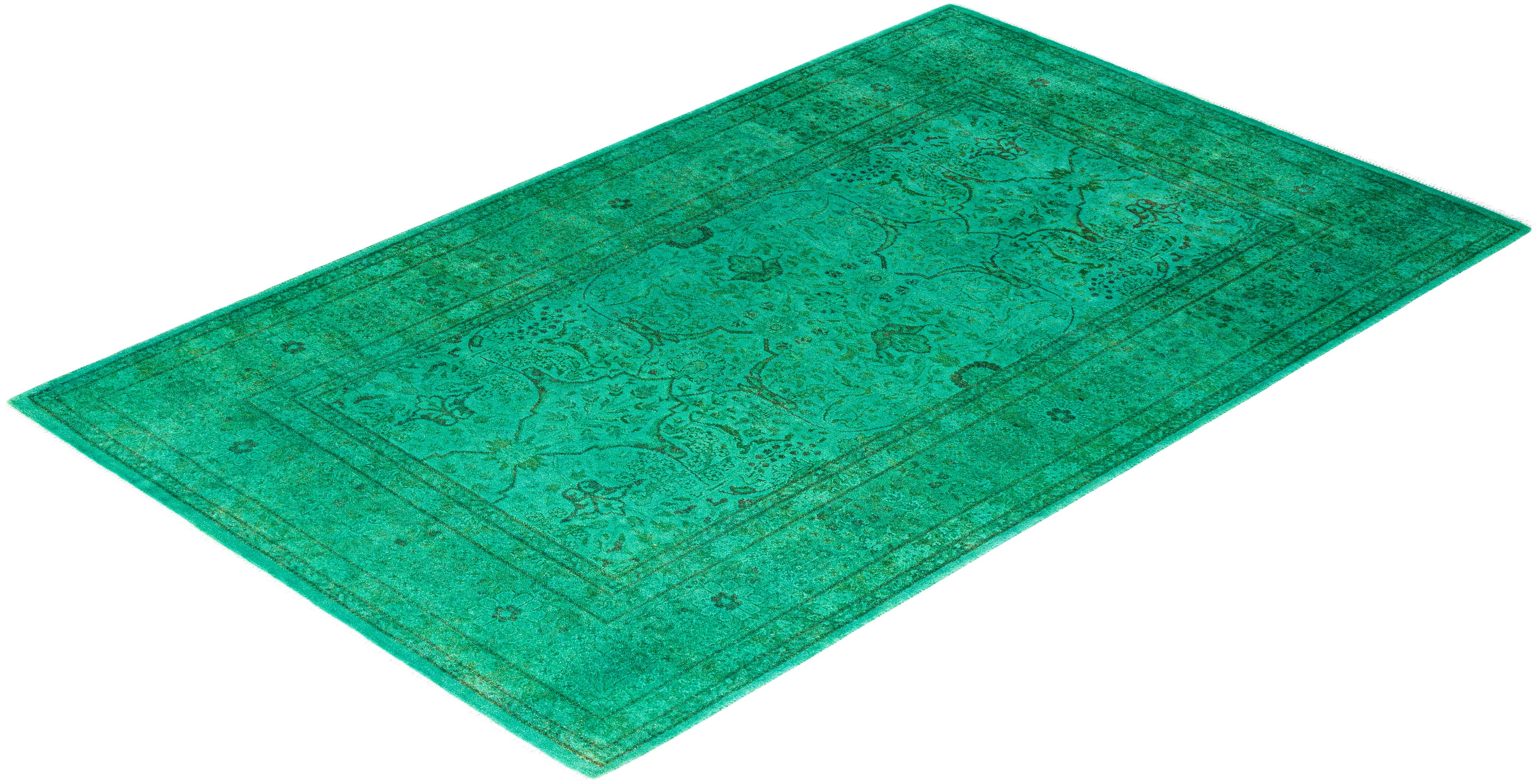 Contemporary Fine Vibrance Hand Knotted Wool Green Area Rug 4