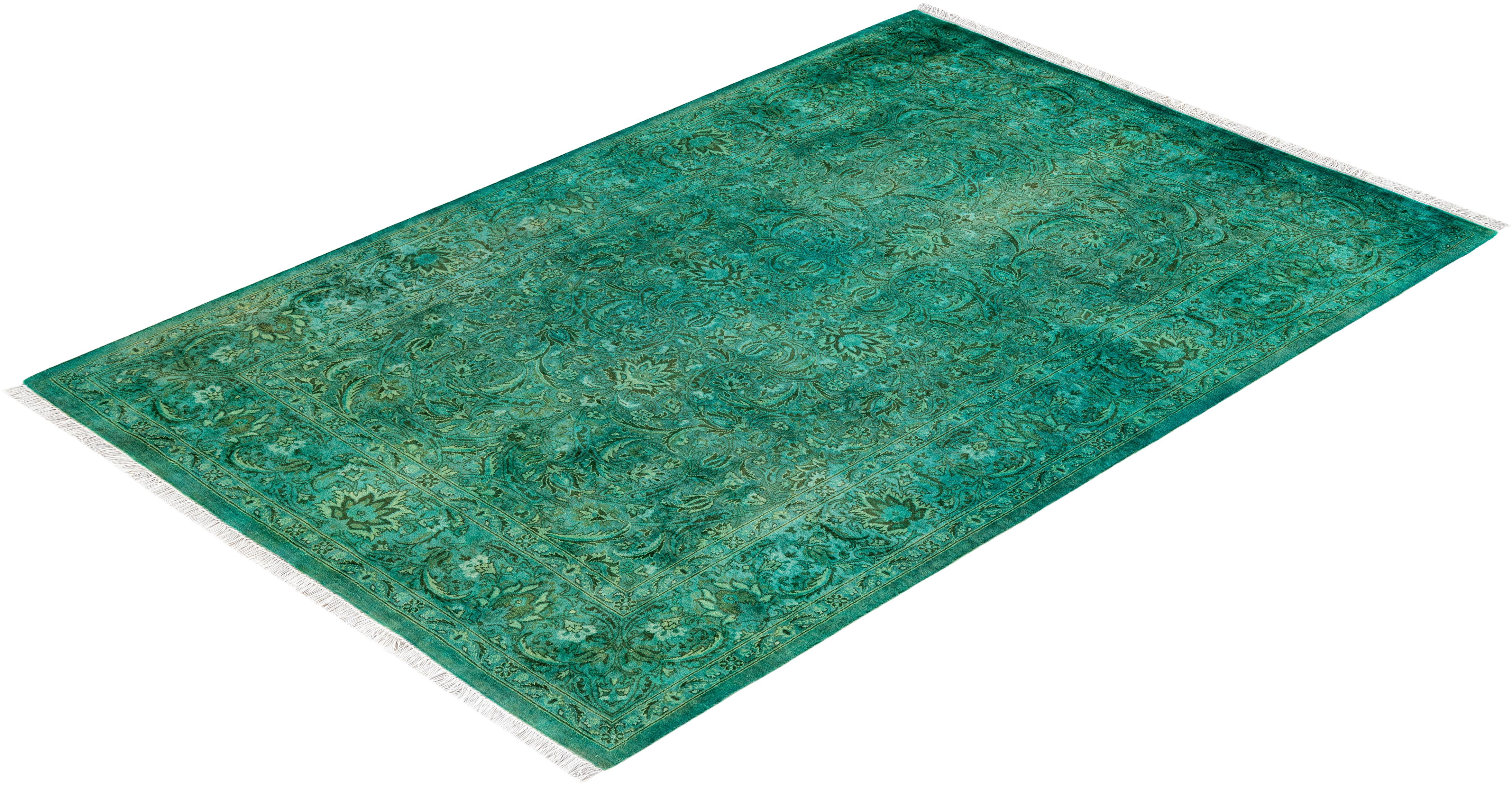 Contemporary Fine Vibrance Hand Knotted Wool Green Area Rug  im Angebot 2