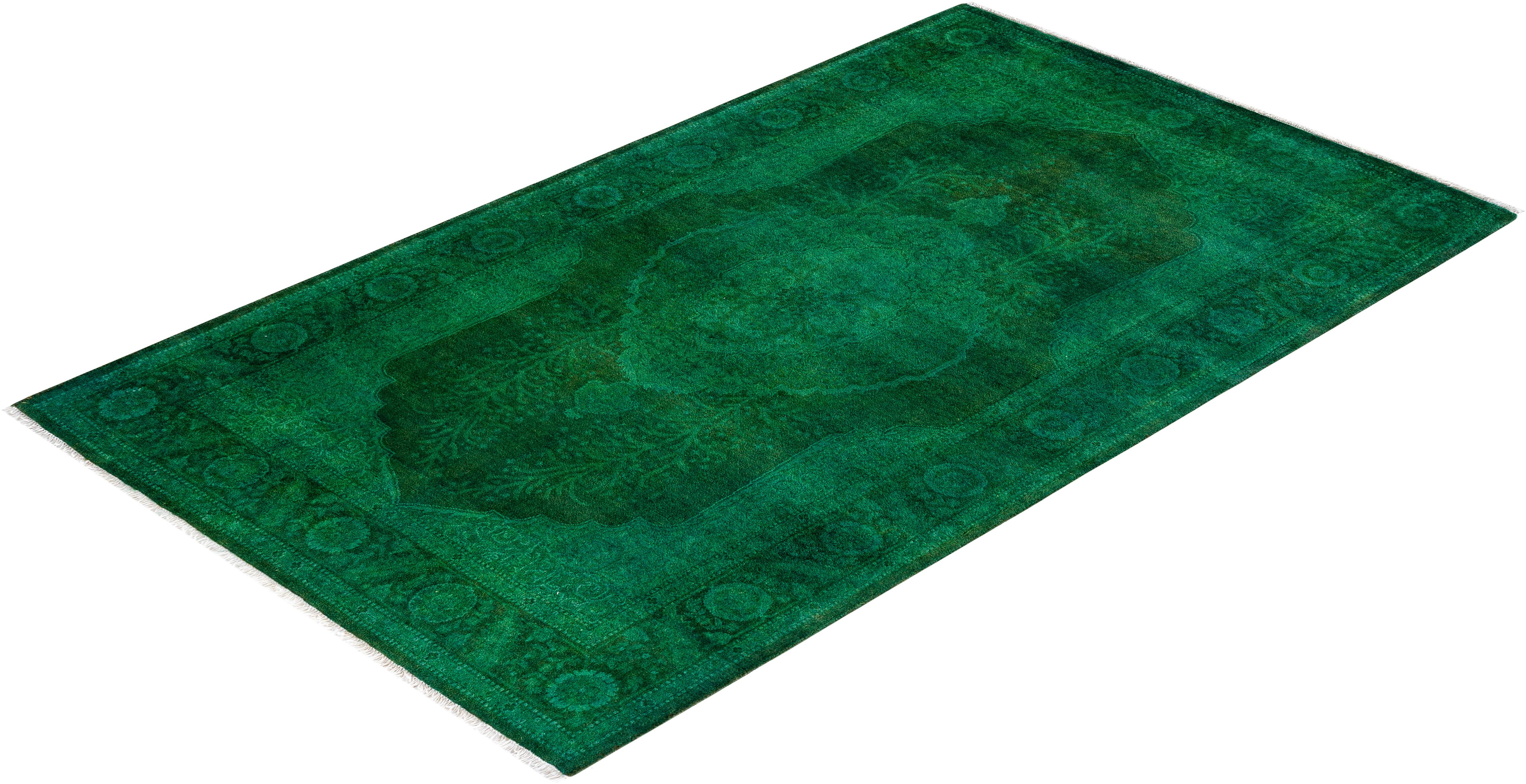 Contemporary Fine Vibrance Hand Knotted Wool Green Area Rug For Sale 4
