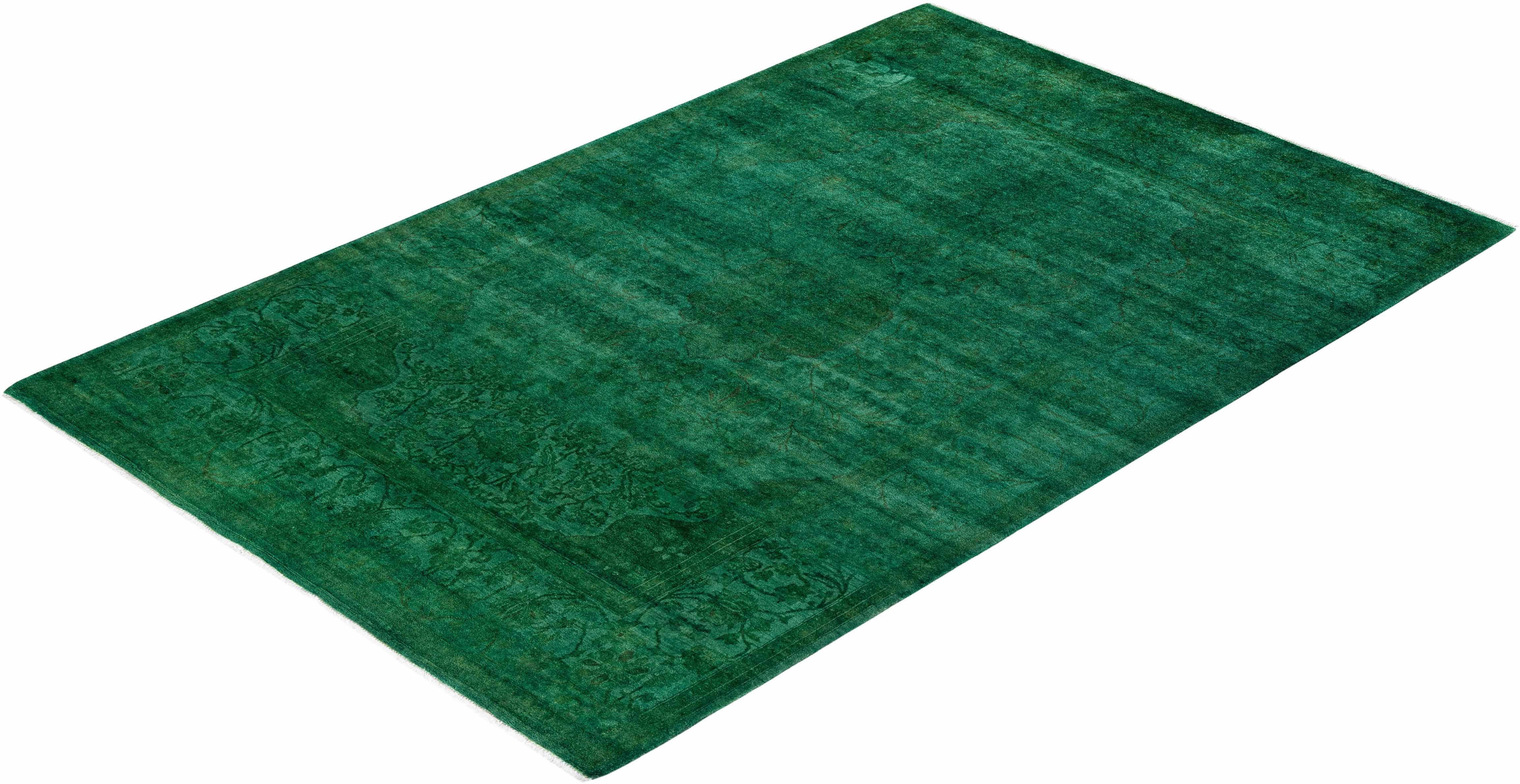 Contemporary Fine Vibrance Hand Knotted Wool Green Area Rug  For Sale 4