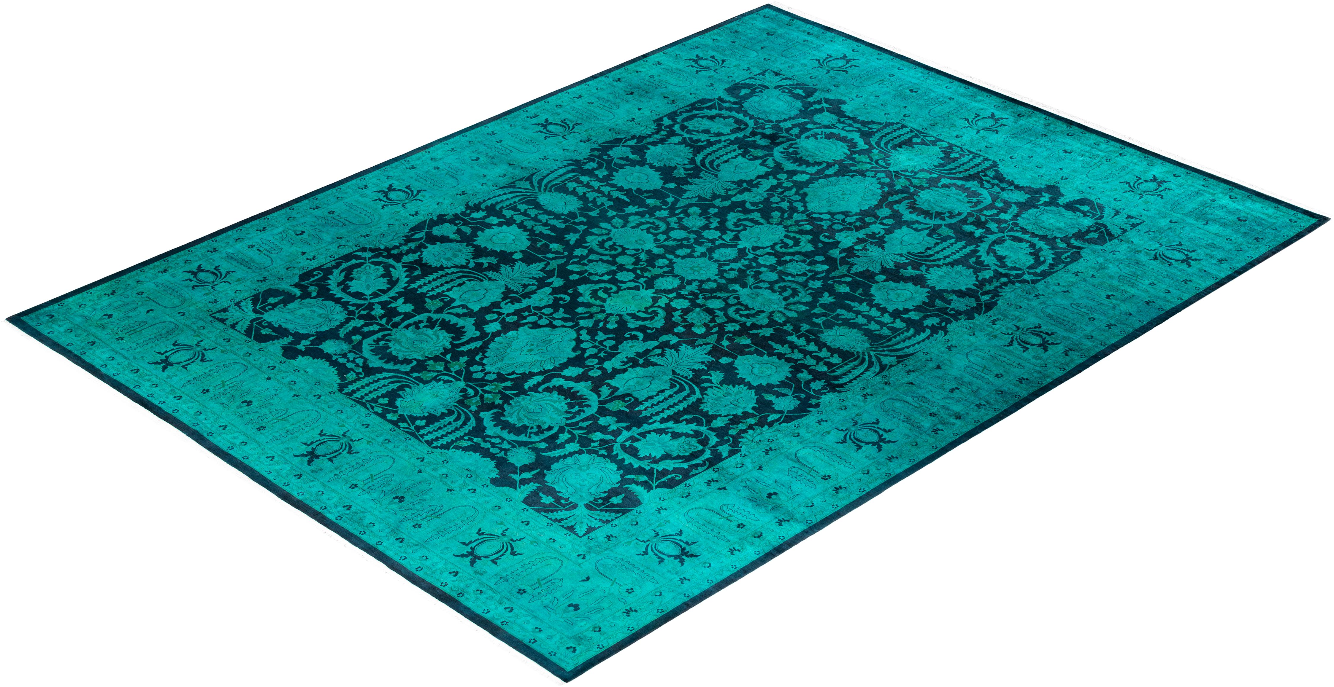 Alfombra contemporánea de lana anudada a mano de color verde vibrante en venta 2