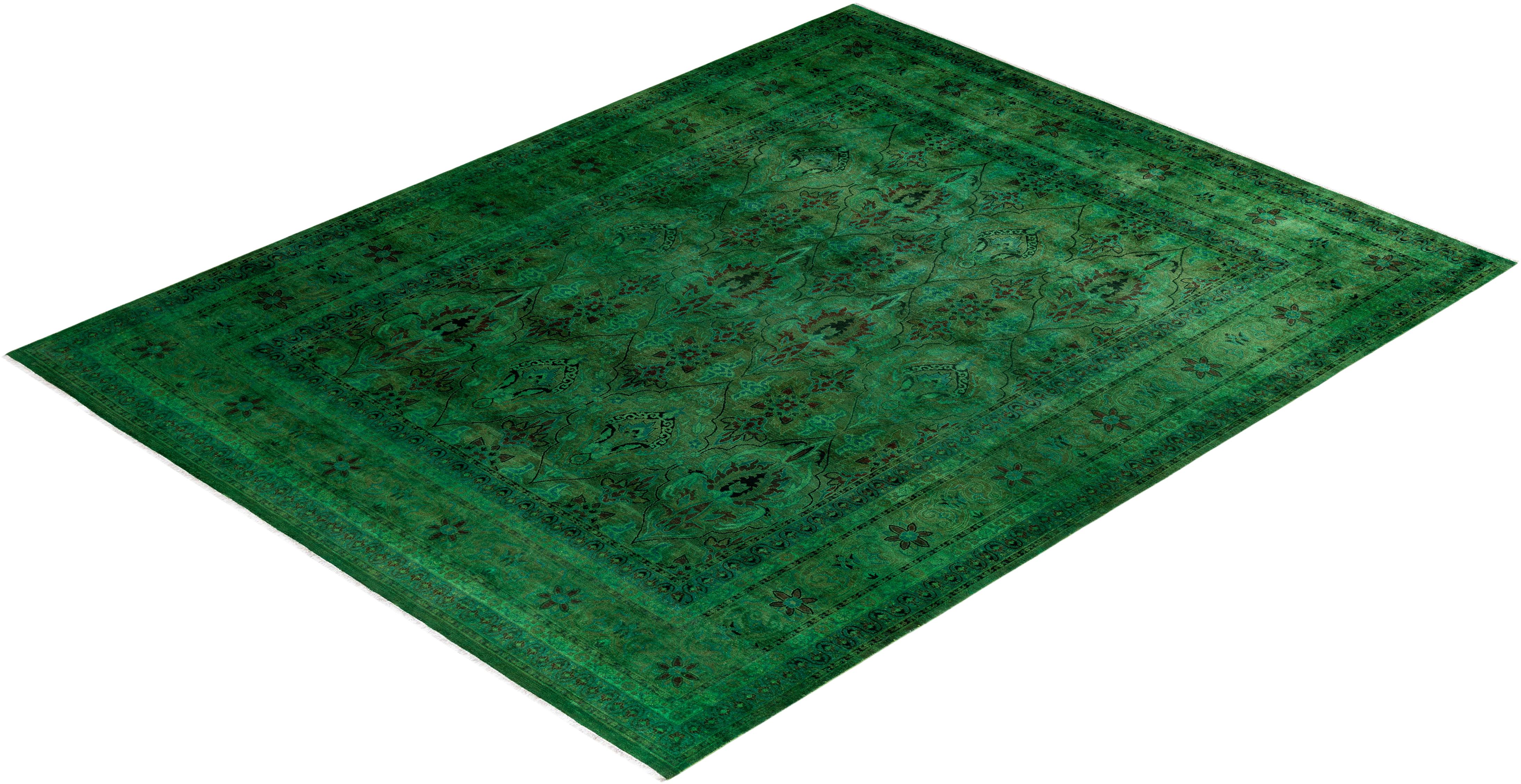 Contemporary Fine Vibrance Hand Knotted Wool Green Area Rug im Angebot 2