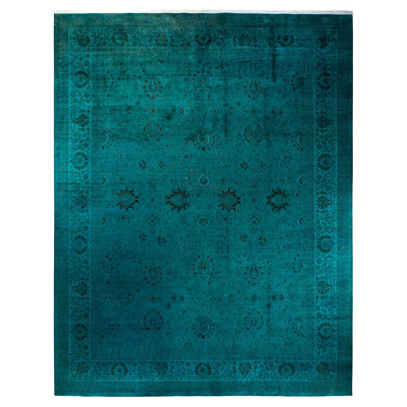 Contemporary Fine Vibrance Hand Knotted Wool Green Area Rug im Angebot