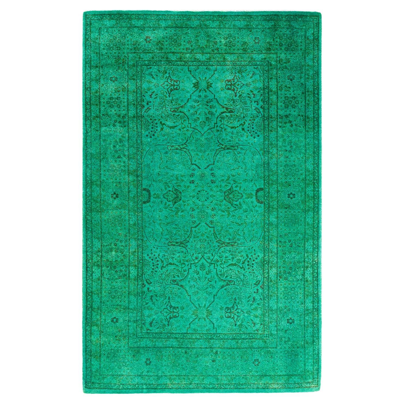 Contemporary Fine Vibrance Hand Knotted Wool Green Area Rug 