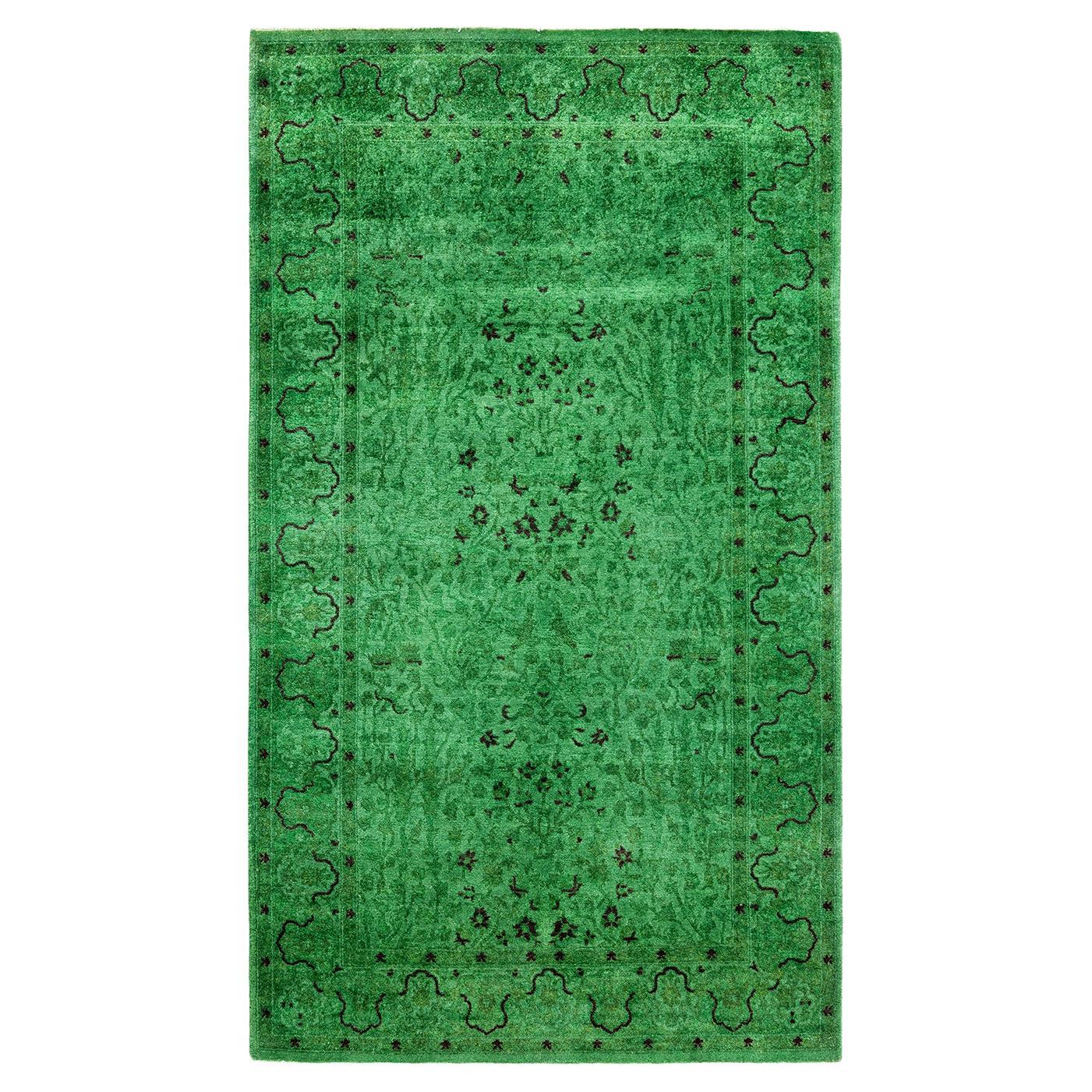 Contemporary Fine Vibrance Hand Knotted Wool Green Area Rug
