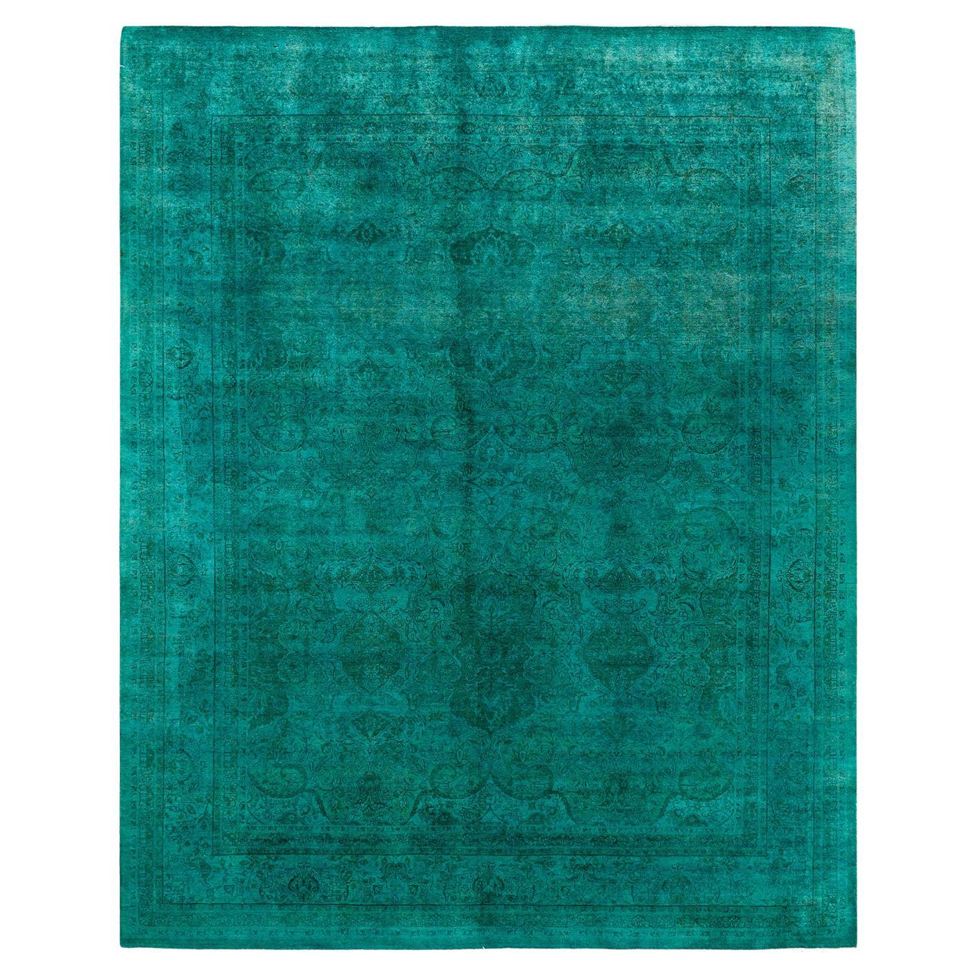 Contemporary Fine Vibrance Hand Knotted Wool Green Area Rug