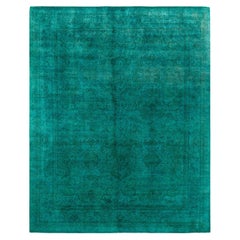 Contemporary Fine Vibrance Hand Knotted Wool Green Area Rug (Tapis de sol en laine verte nouée à la main)
