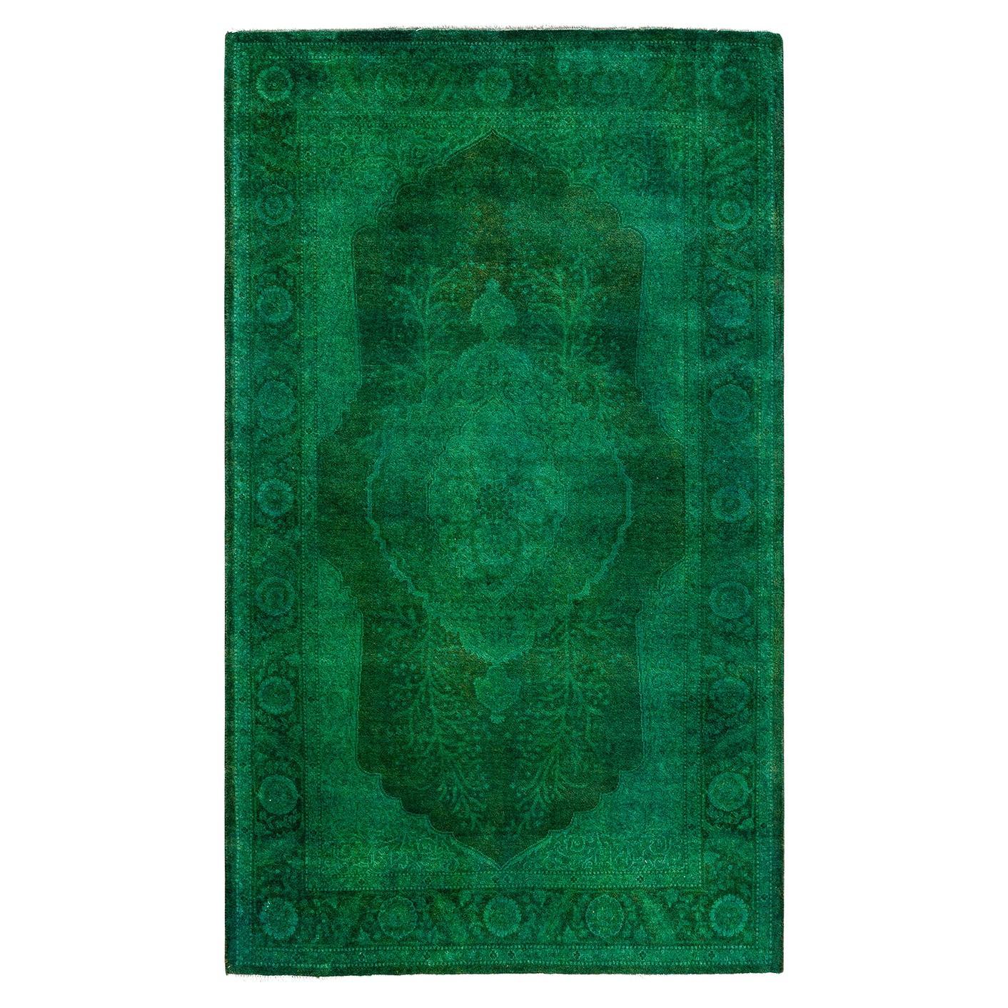 Contemporary Fine Vibrance Hand Knotted Wool Green Area Rug For Sale