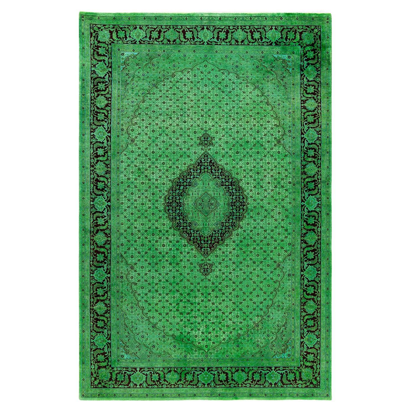 Contemporary Fine Vibrance Hand Knotted Wool Green Area Rug 