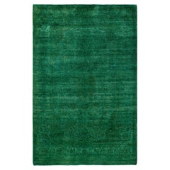 Alfombra contemporánea de lana anudada a mano de color verde vibrante
