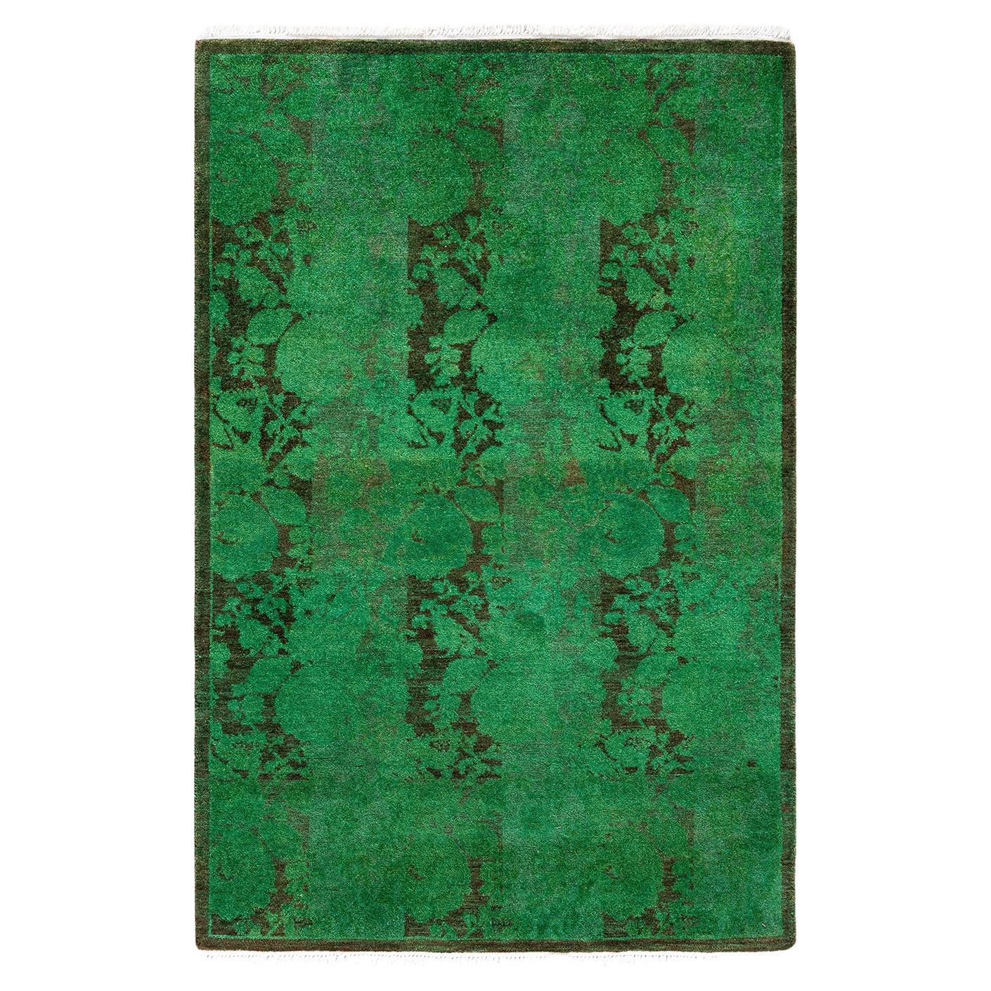 Contemporary Fine Vibrance Hand Knotted Wool Green Area Rug