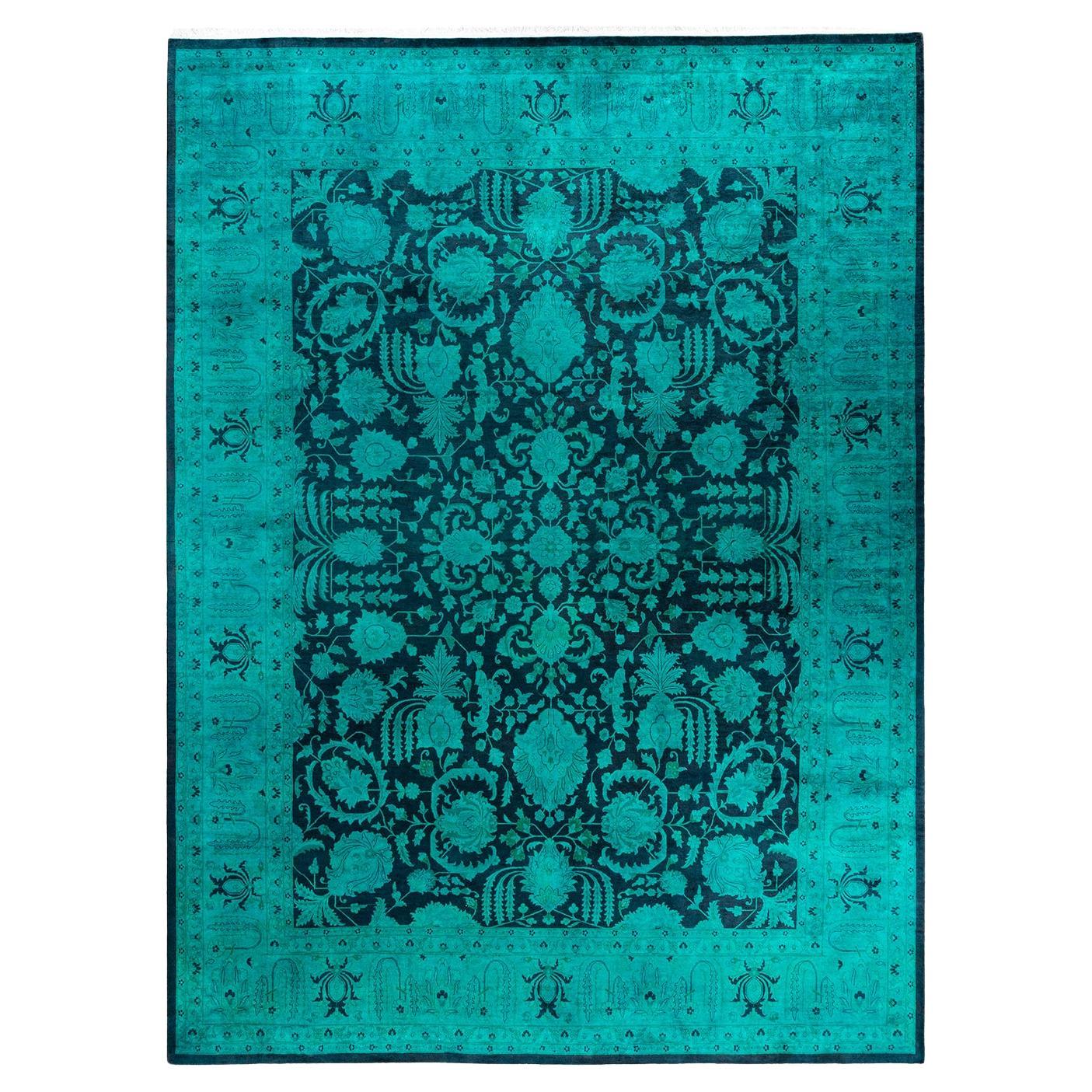 Contemporary Fine Vibrance Hand Knotted Wool Green Area Rug