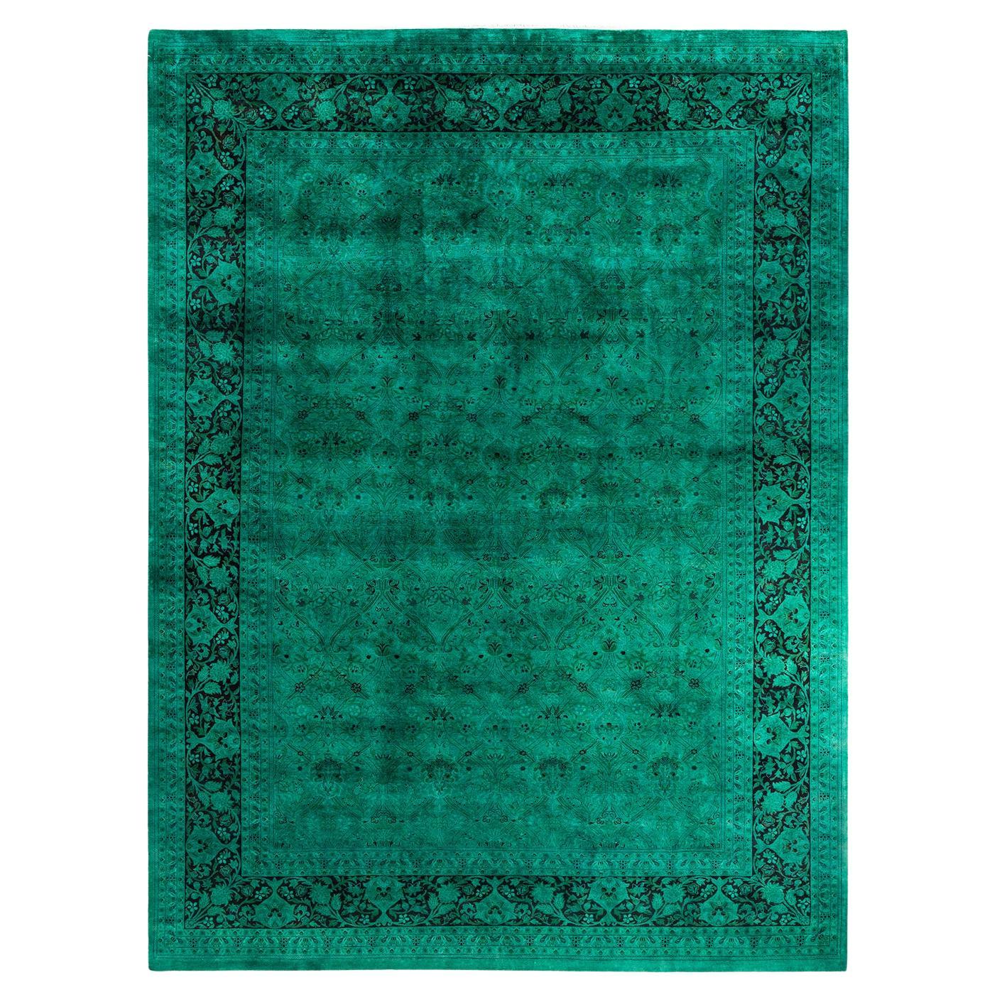 Contemporary Fine Vibrance Hand Knotted Wool Green Area Rug