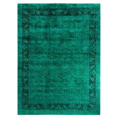 Contemporary Fine Vibrance Hand Knotted Wool Green Area Rug (Tapis de sol en laine verte nouée à la main)