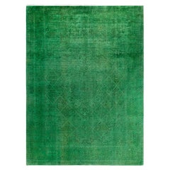 Contemporary Fine Vibrance Hand Knotted Wool Green Area Rug (Tapis de sol en laine verte nouée à la main)