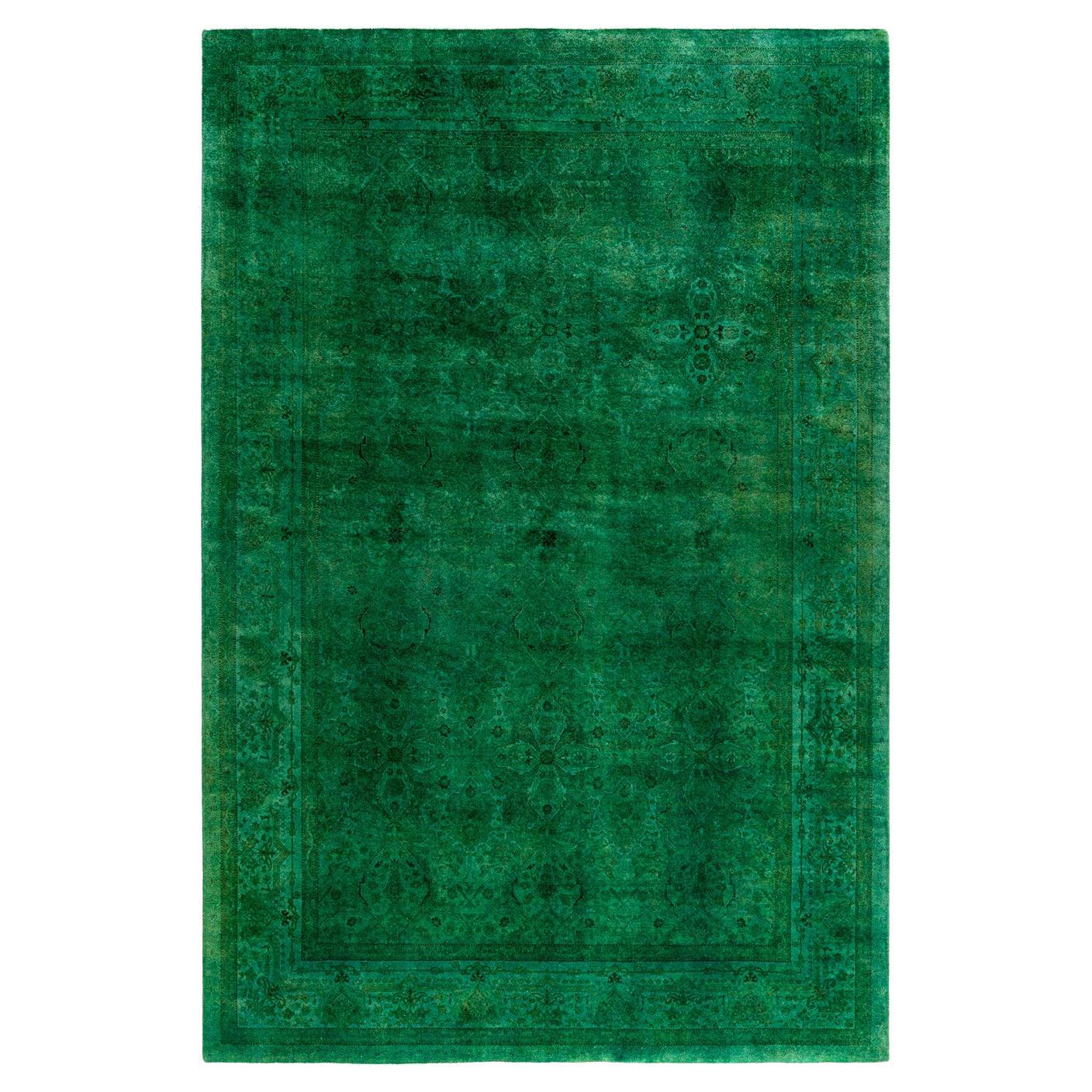 Contemporary Fine Vibrance Hand Knotted Wool Green Area Rug