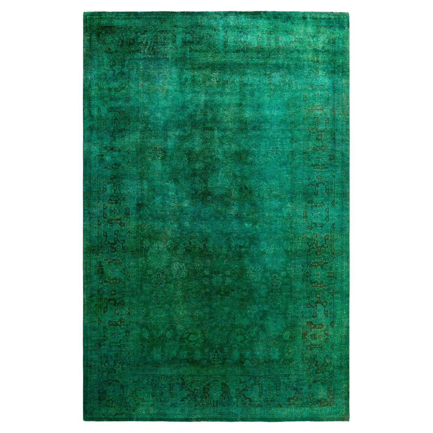 Contemporary Fine Vibrance Hand Knotted Wool Green Area Rug