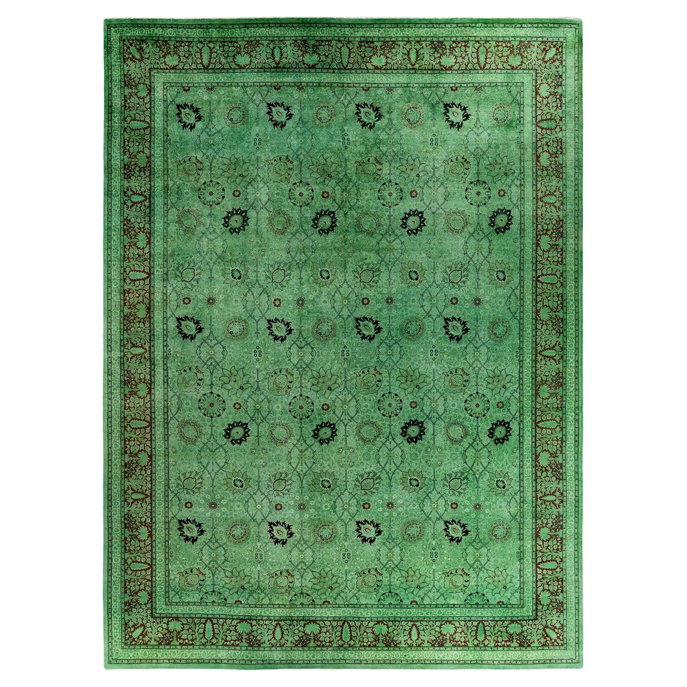 Contemporary Fine Vibrance Hand Knotted Wool Green Area Rug
