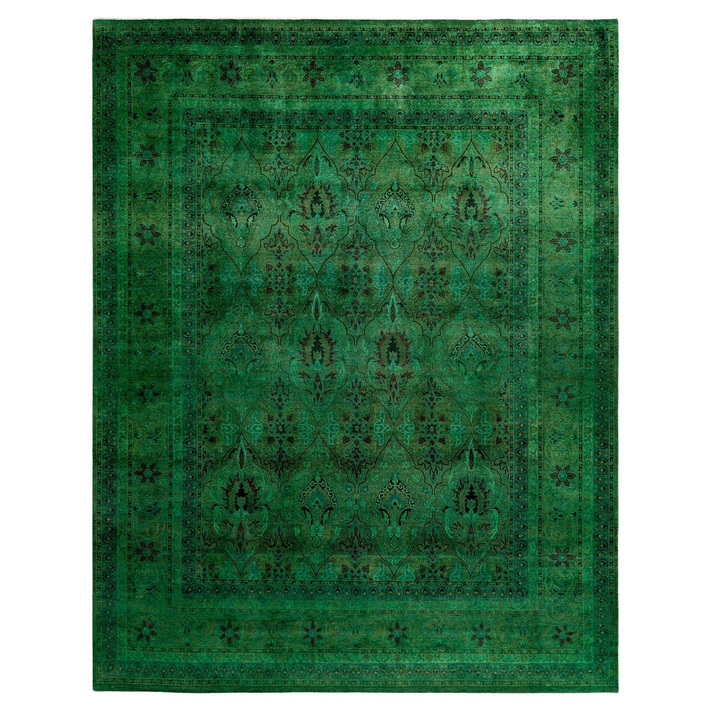 Contemporary Fine Vibrance Hand Knotted Wool Green Area Rug im Angebot